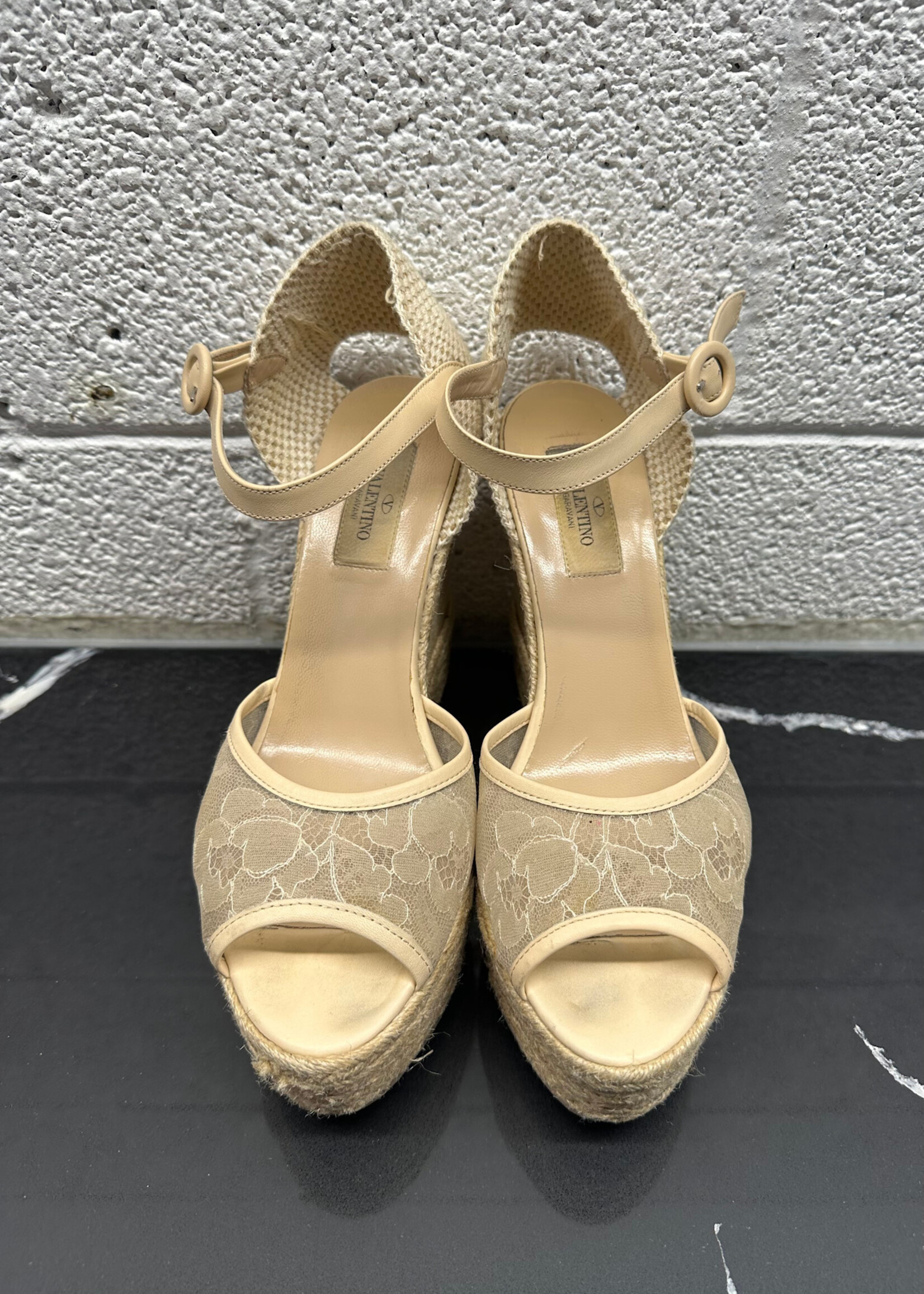 Valentino Beige Floral Wedges 40/9