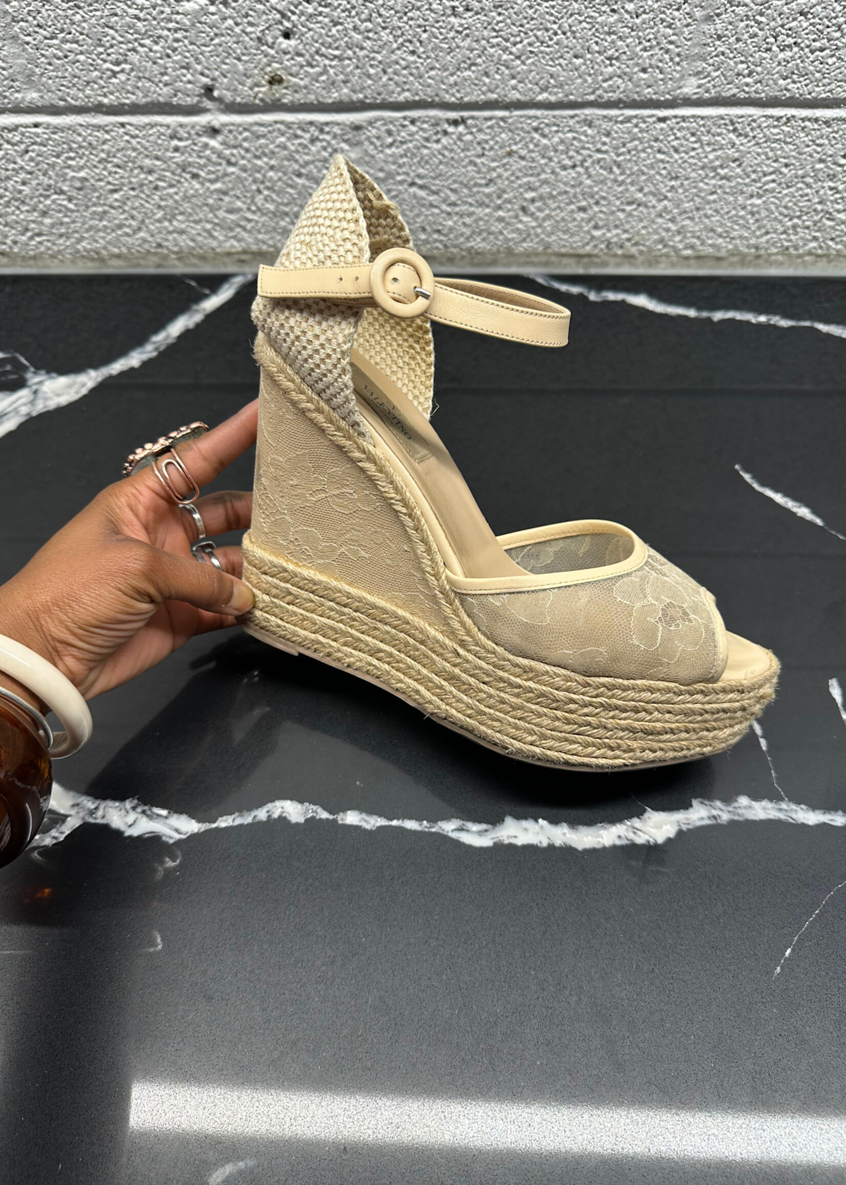 Valentino Beige Floral Wedges 40/9