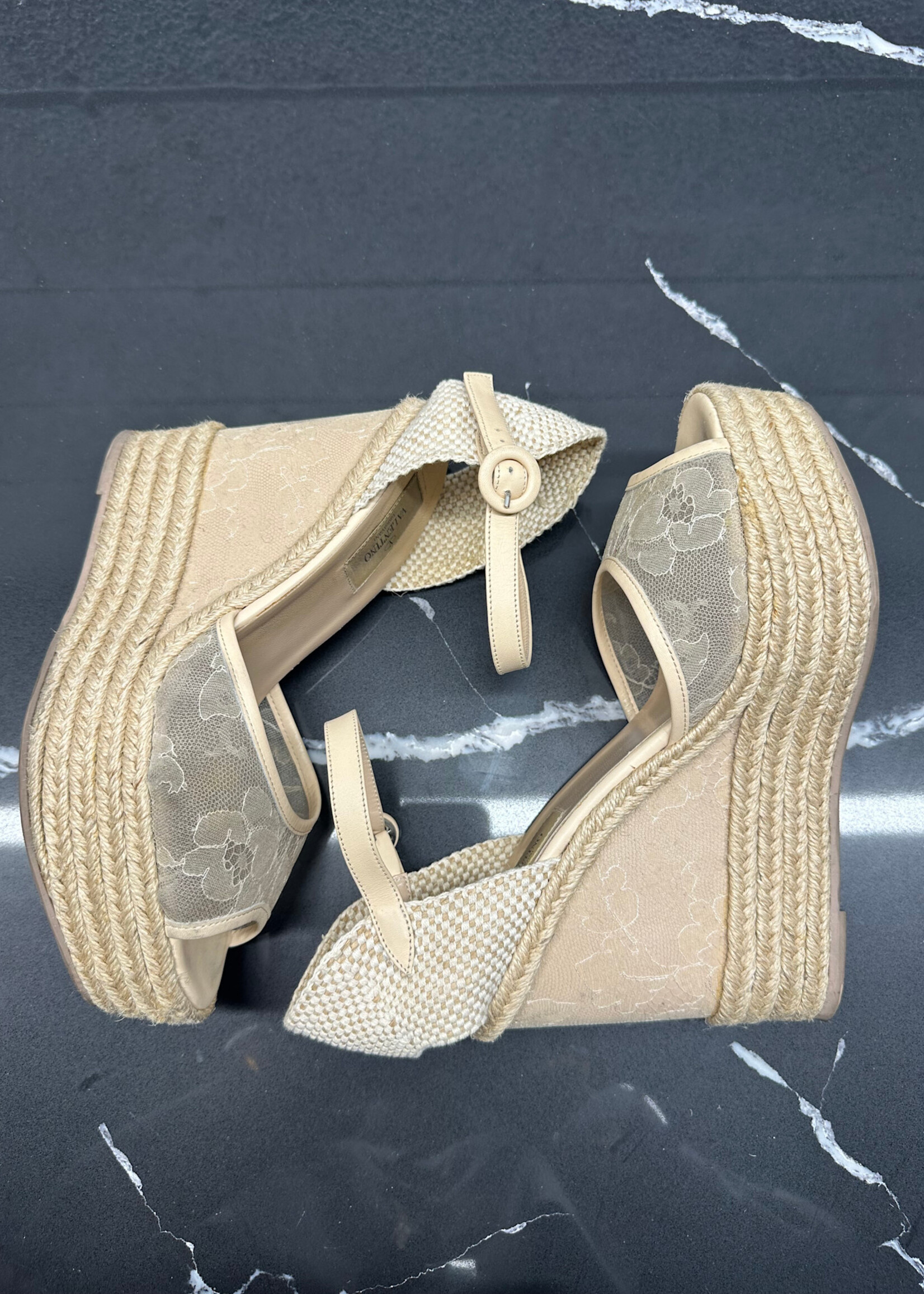 Valentino Beige Floral Wedges 40/9