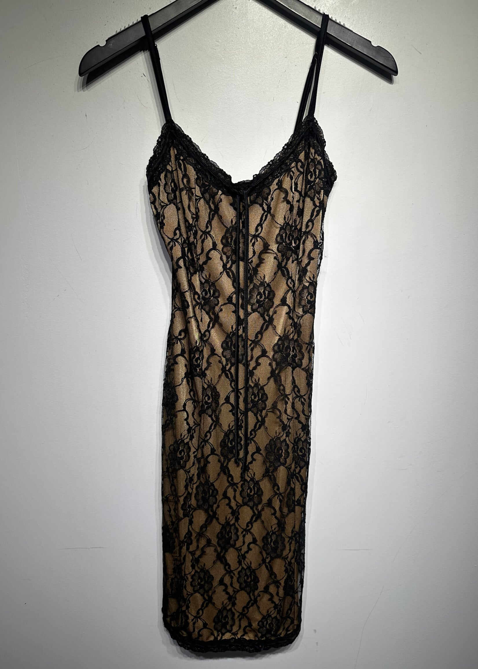 Betsey Johnson VTG Beige Black Lace Dress S