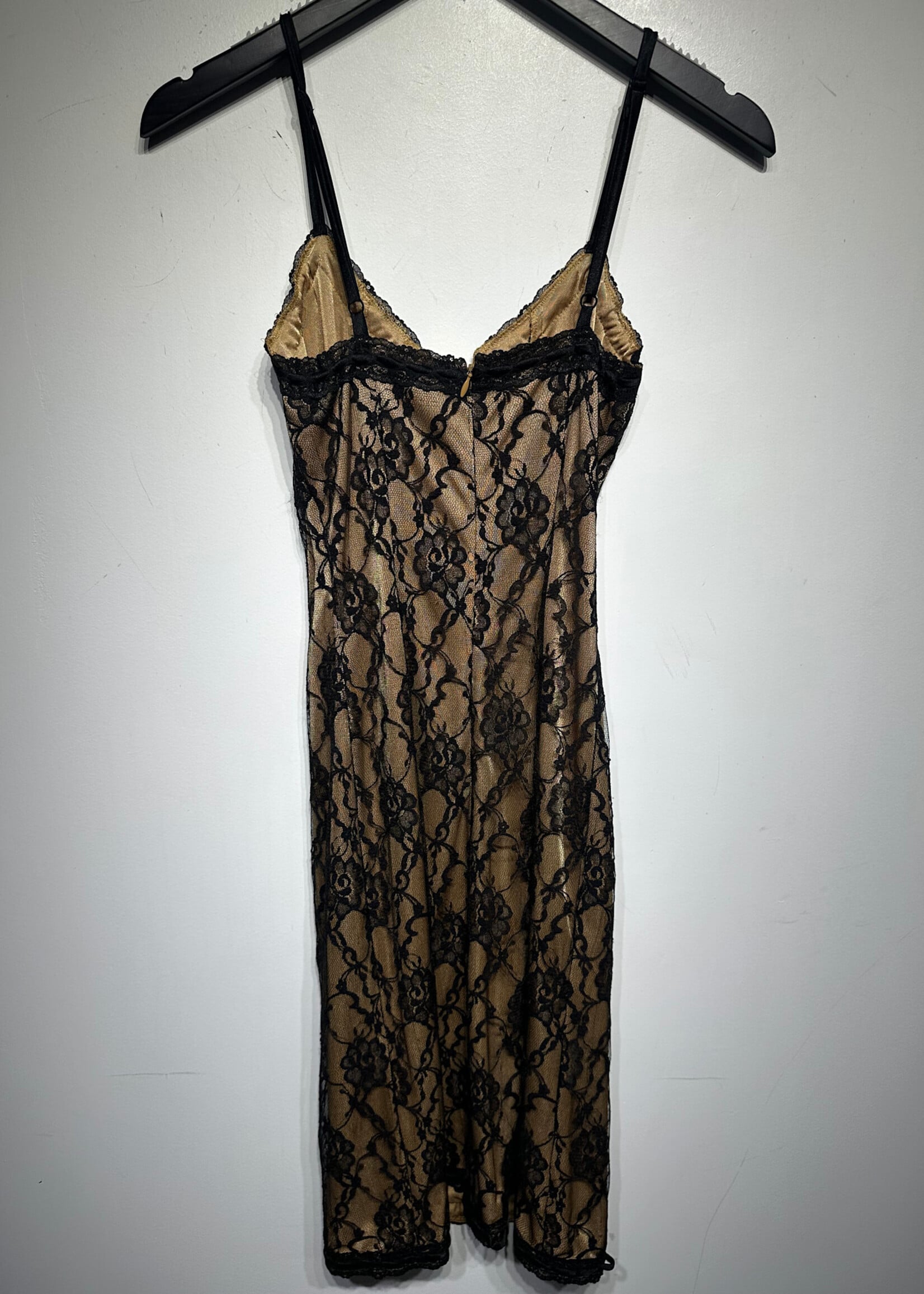 Betsey Johnson VTG Beige Black Lace Dress S