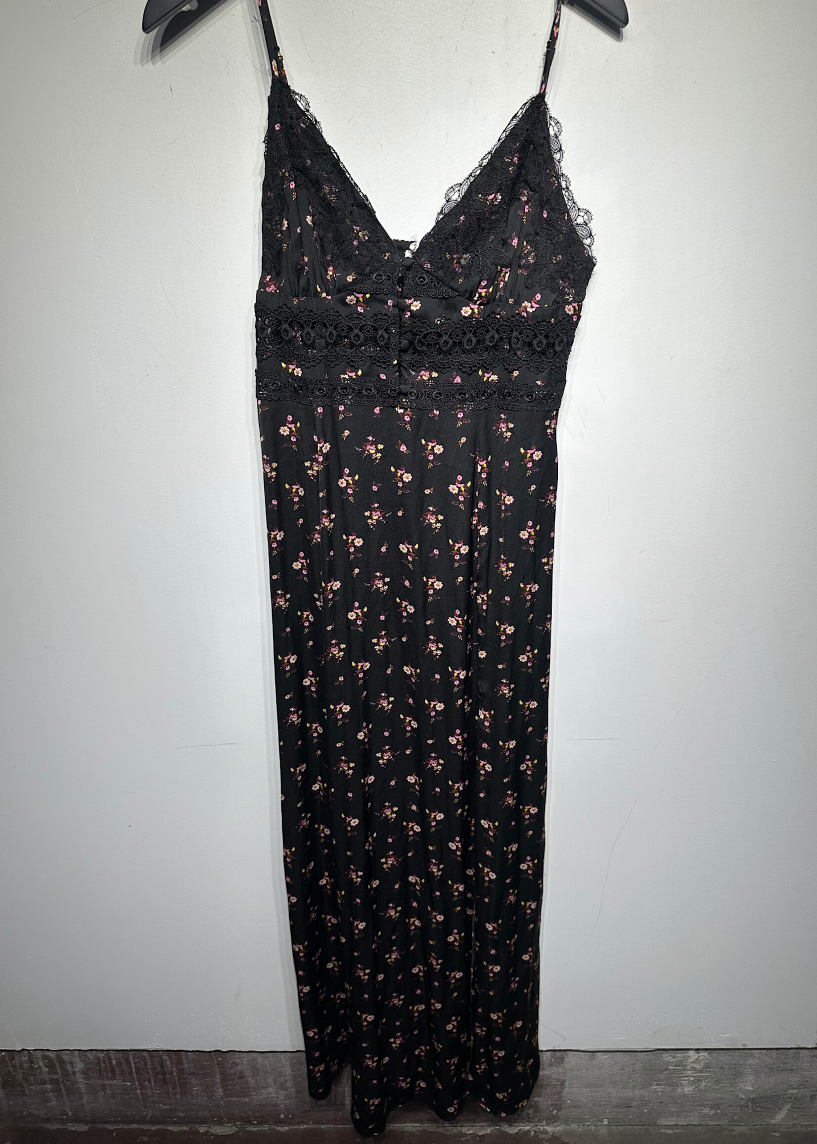 Free People NWT Black Floral Lace Maxi Dress L
