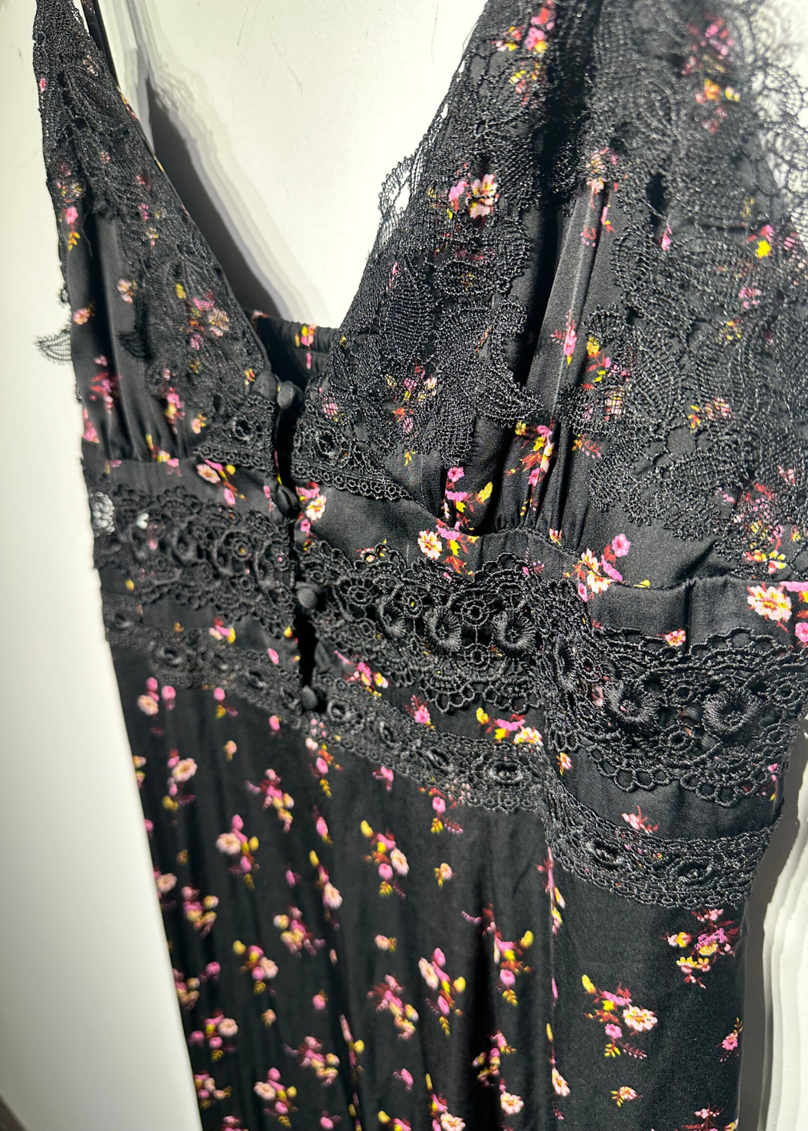 Free People NWT Black Floral Lace Maxi Dress L