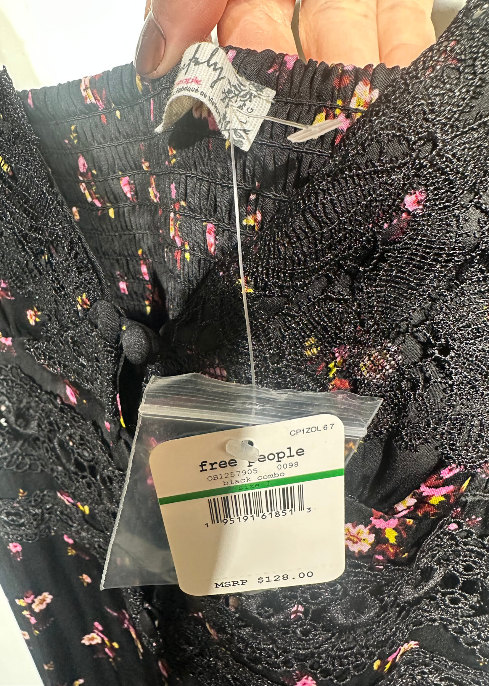 Free People NWT Black Floral Lace Maxi Dress L