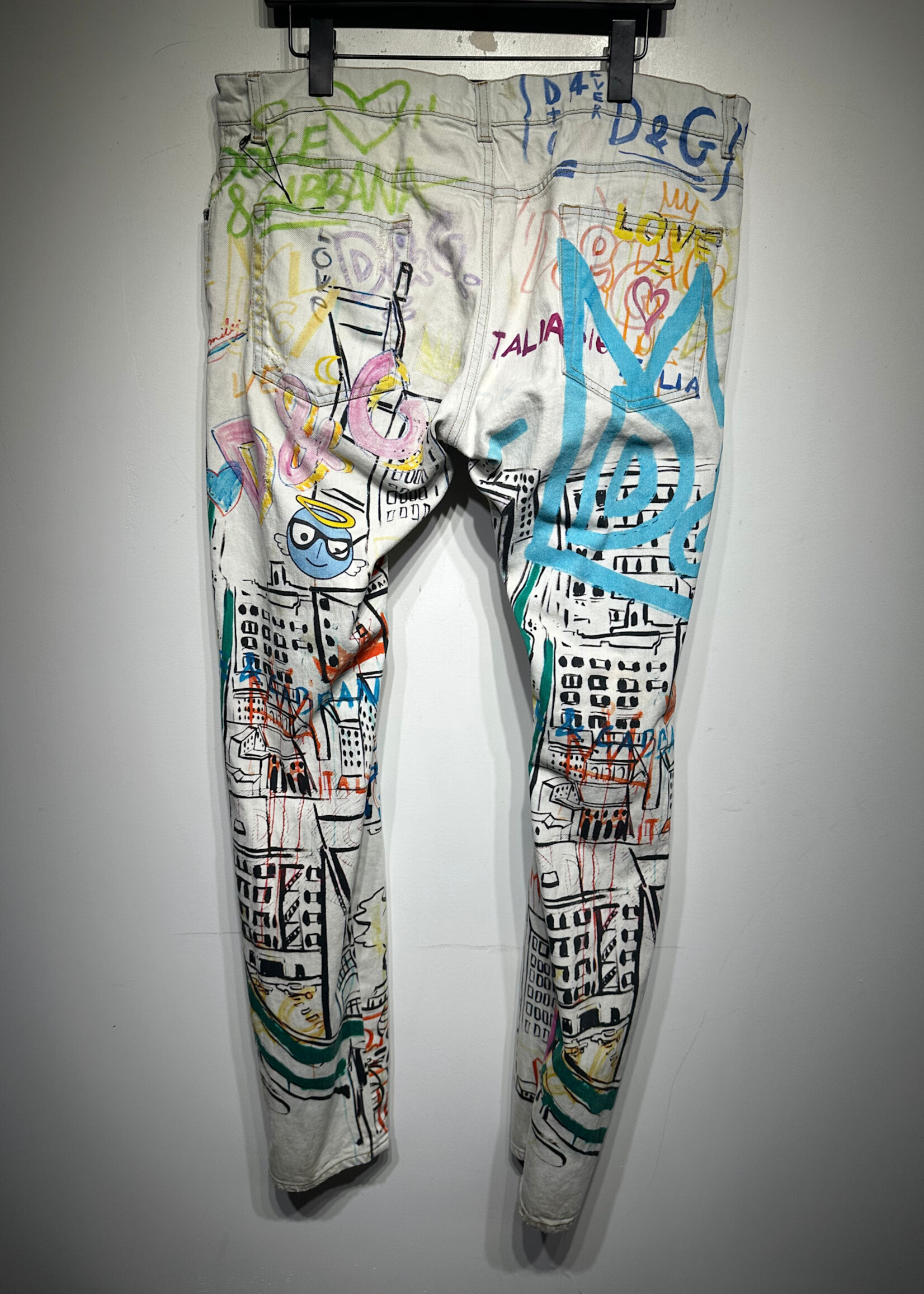 D&G Gold Denim AOP Graffiti Jeans 38 AS IS