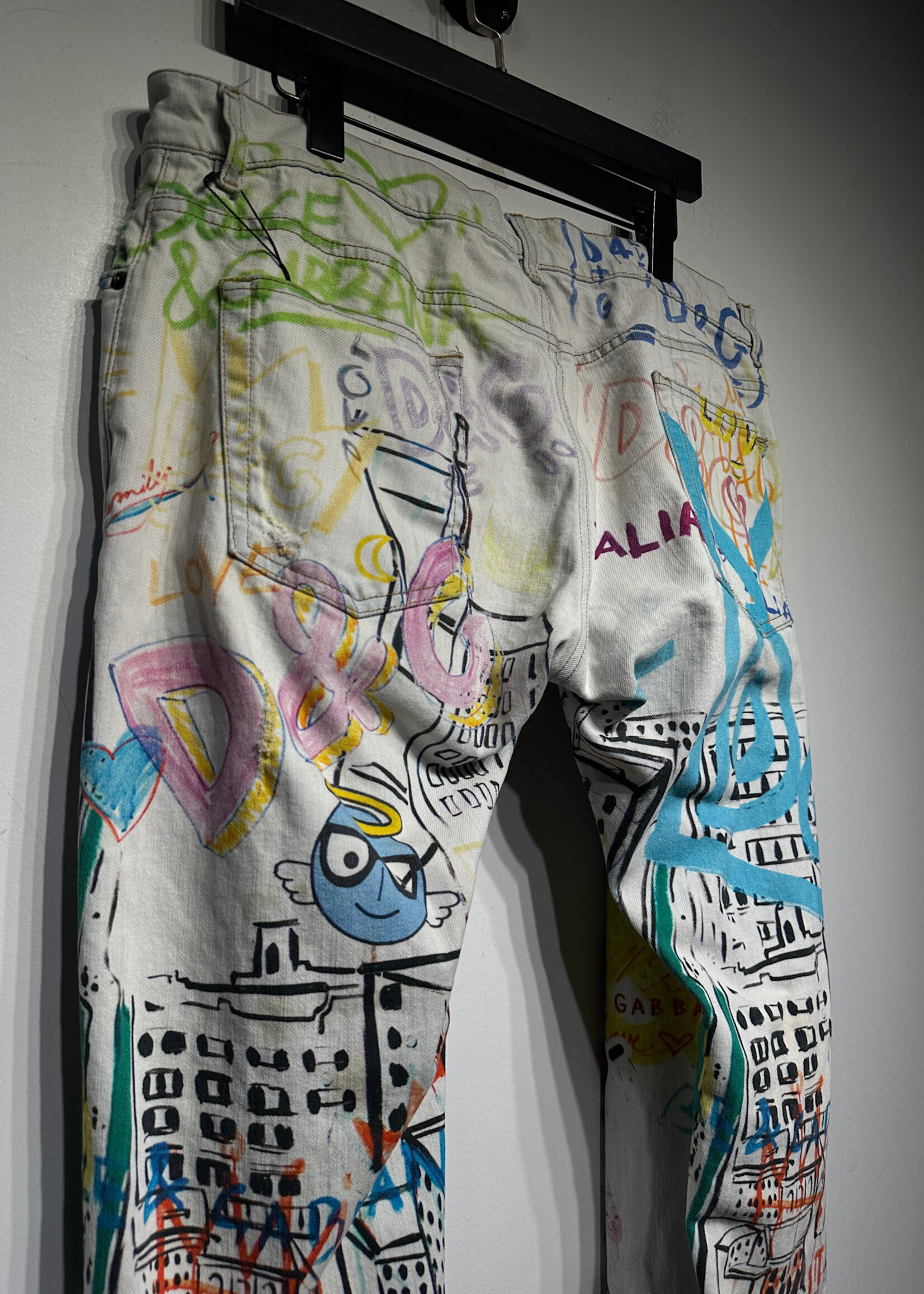 D&G Gold Denim AOP Graffiti Jeans 38 AS IS