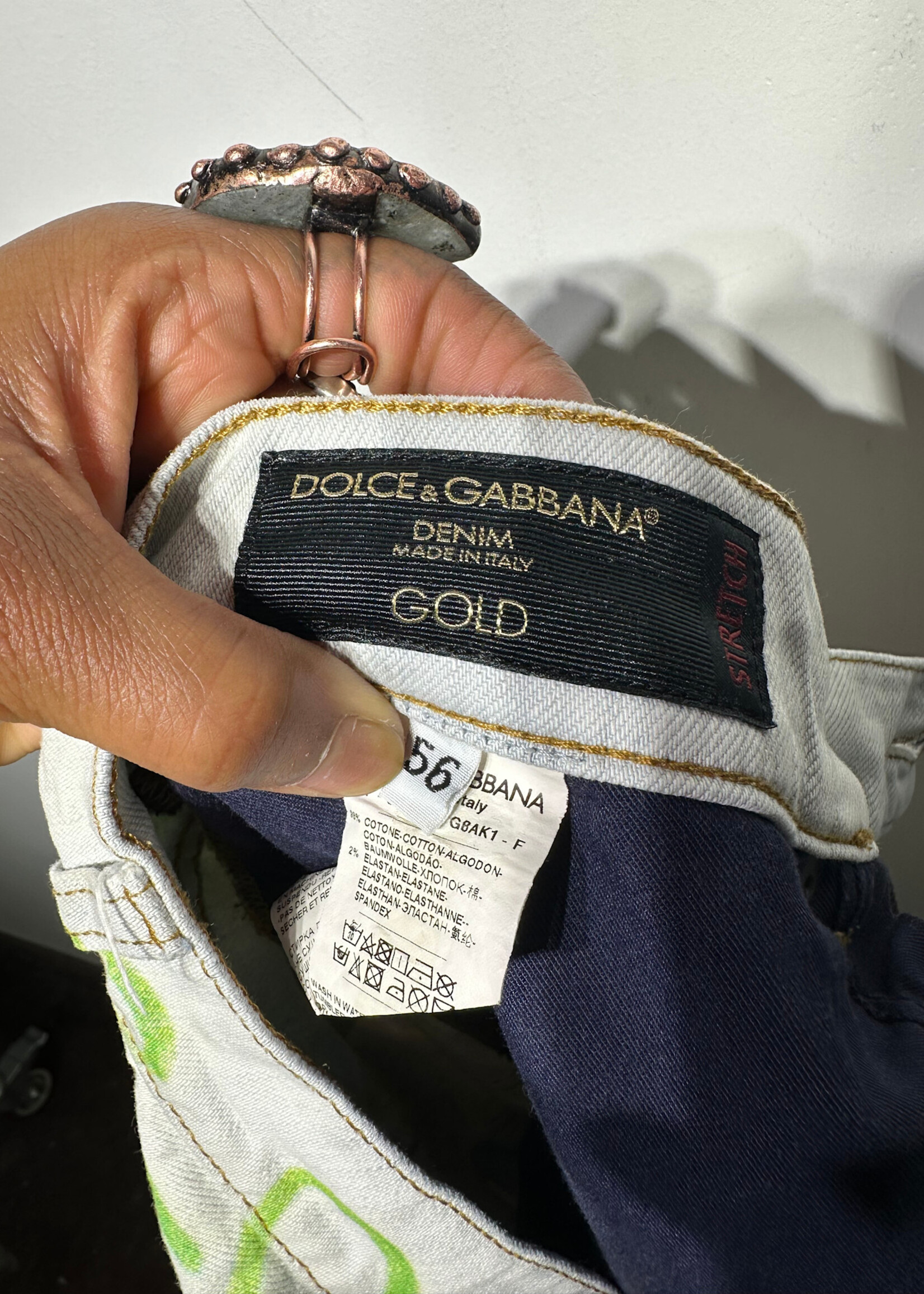 D&G Gold Denim AOP Graffiti Jeans 38 AS IS