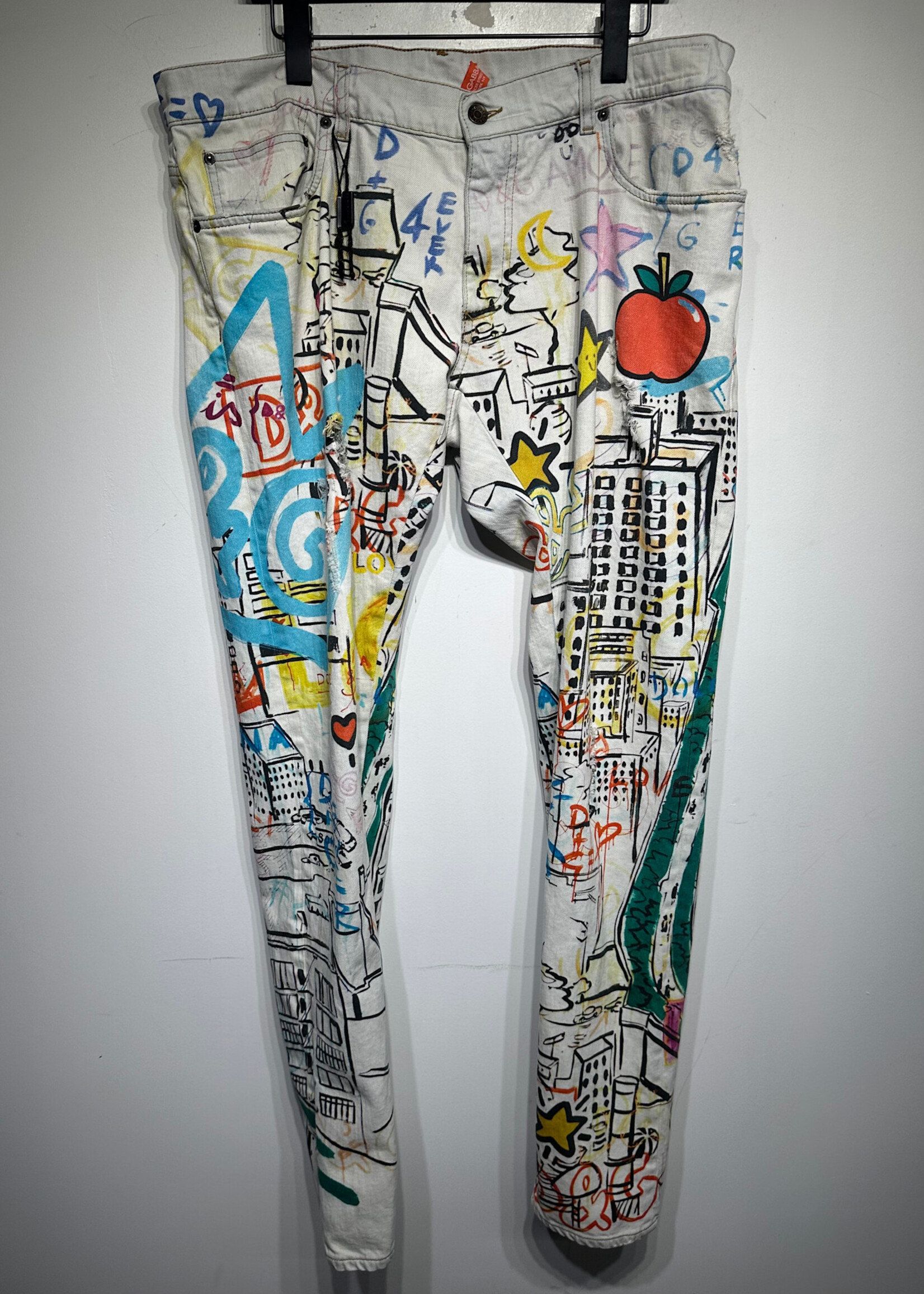 D&G Gold Denim AOP Graffiti Jeans 38 AS IS