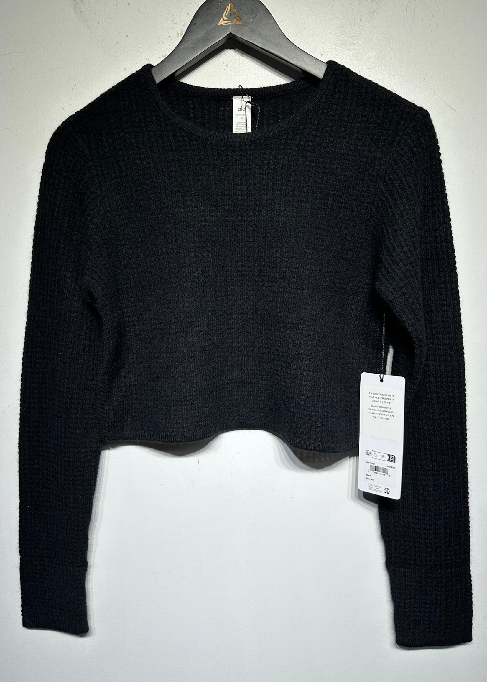 NWT Alo Black Cashmere Crop Sweater XS