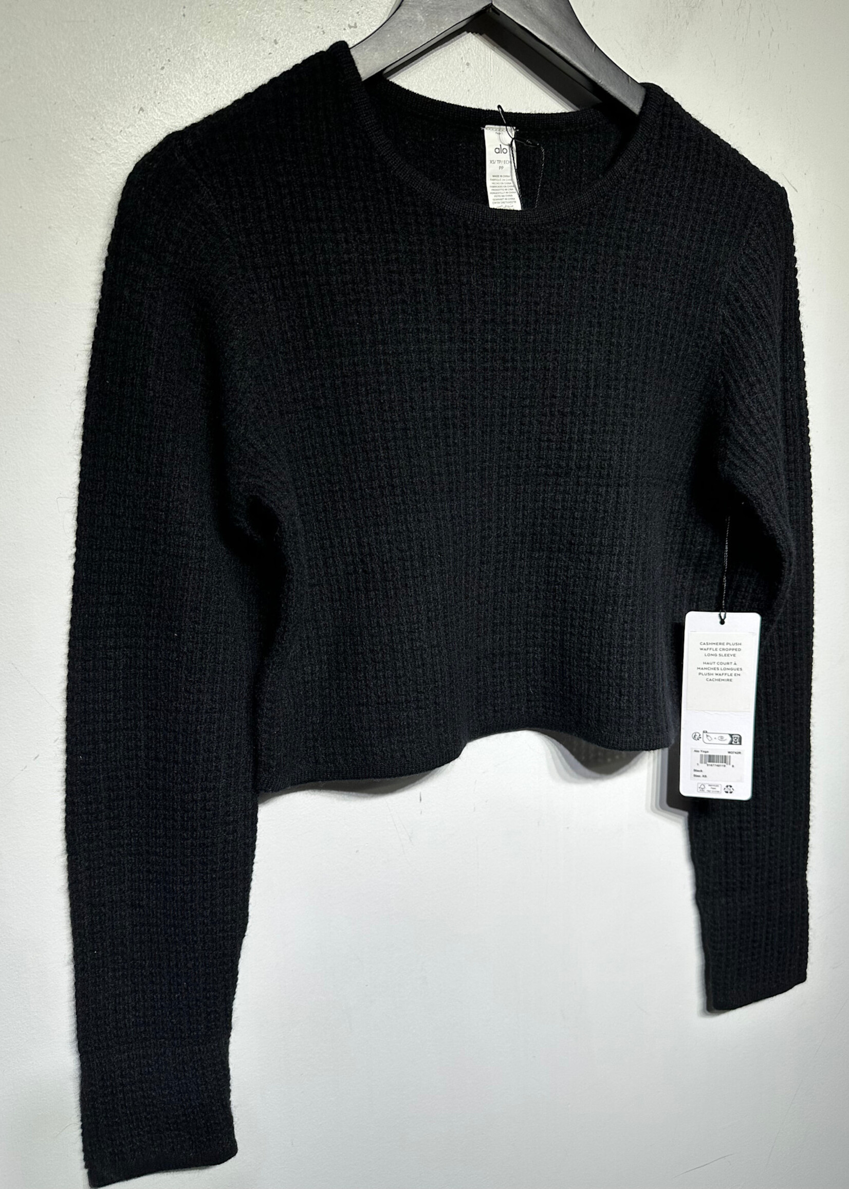 NWT Alo Black Cashmere Crop Sweater XS
