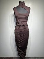 NWT Bebe Brown Front Cutout Ruched Side Dress S