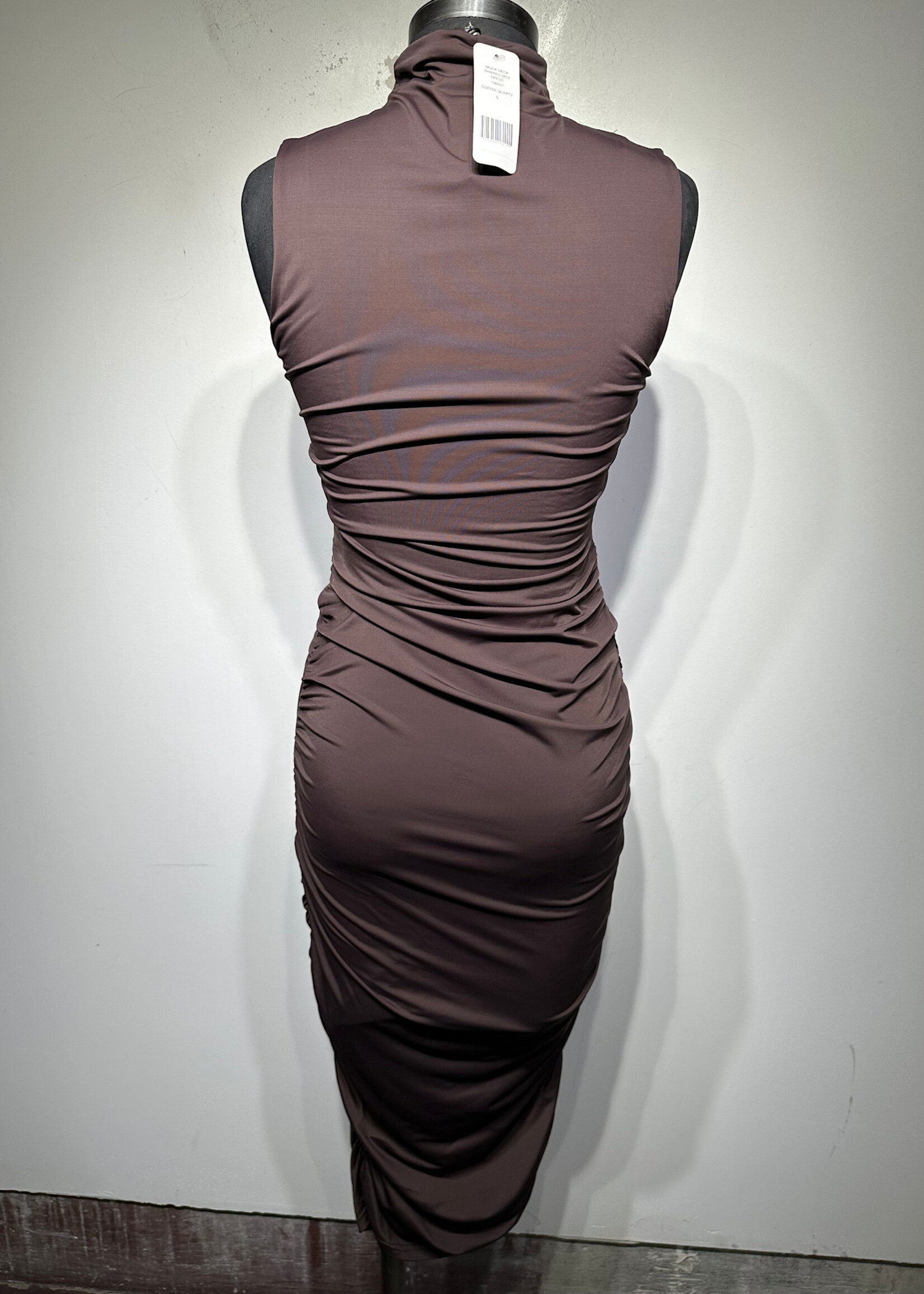 NWT Bebe Brown Front Cutout Ruched Side Dress S