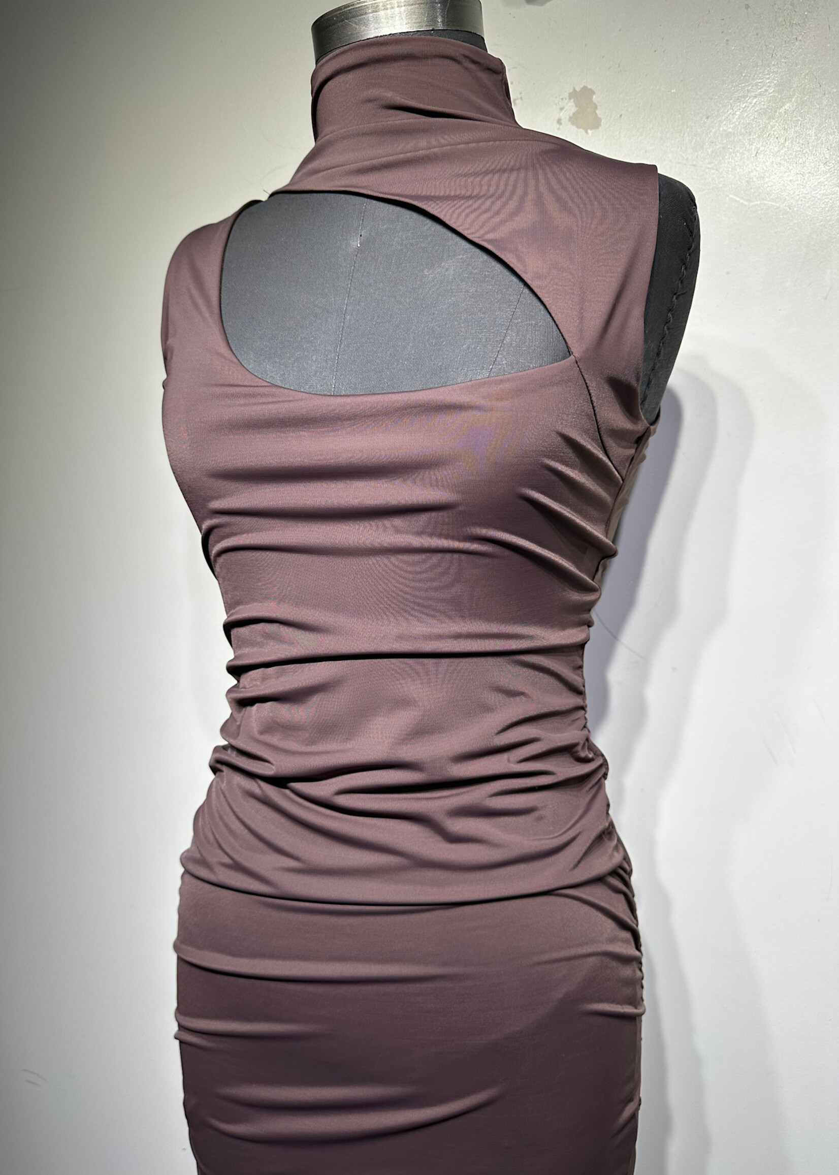 NWT Bebe Brown Front Cutout Ruched Side Dress S