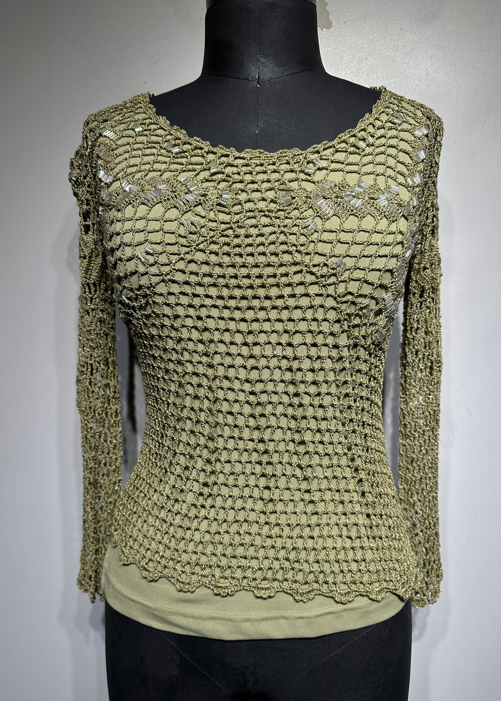 Very Vera Green Beaded Net Top S