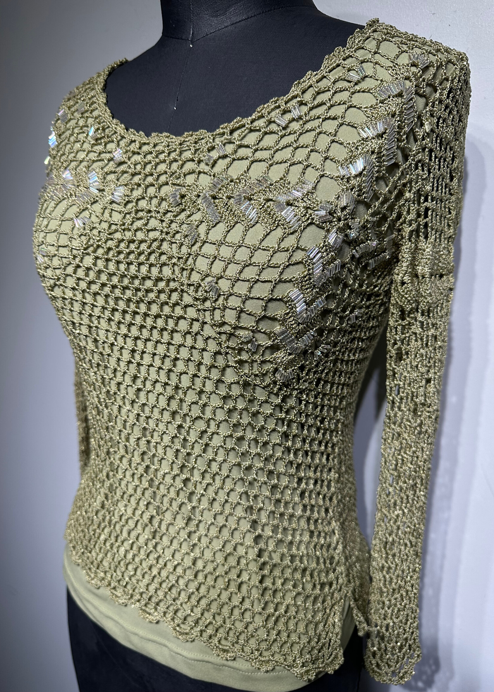 Very Vera Green Beaded Net Top S