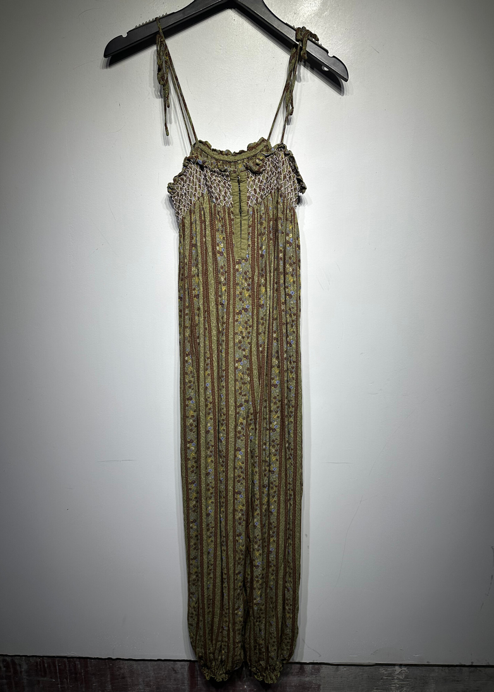 Free People Green Brown Flowy Jumpsuit S