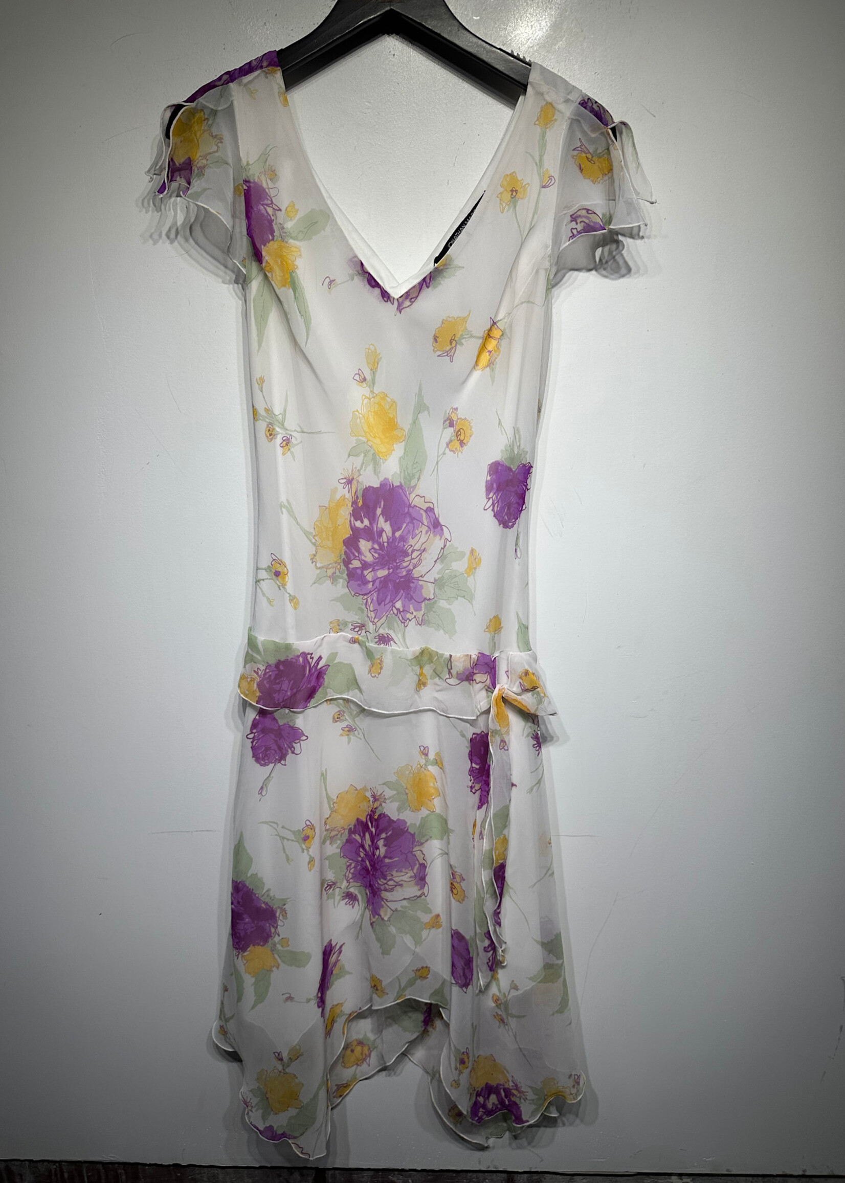 Jonathan Martin Drop Hem White Floral Dress M