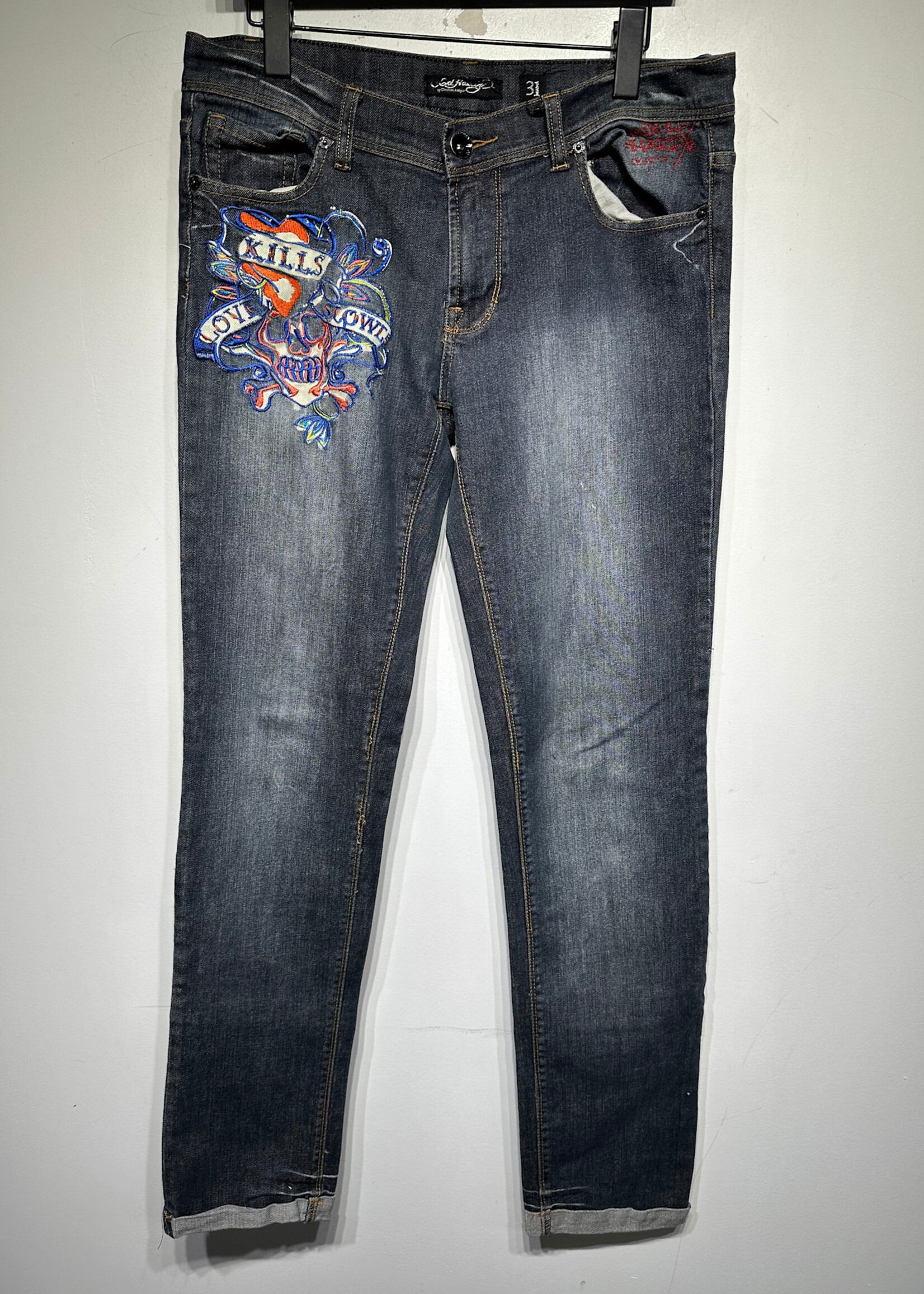 Ed Hardy Embroidered Skinny Jeans 31