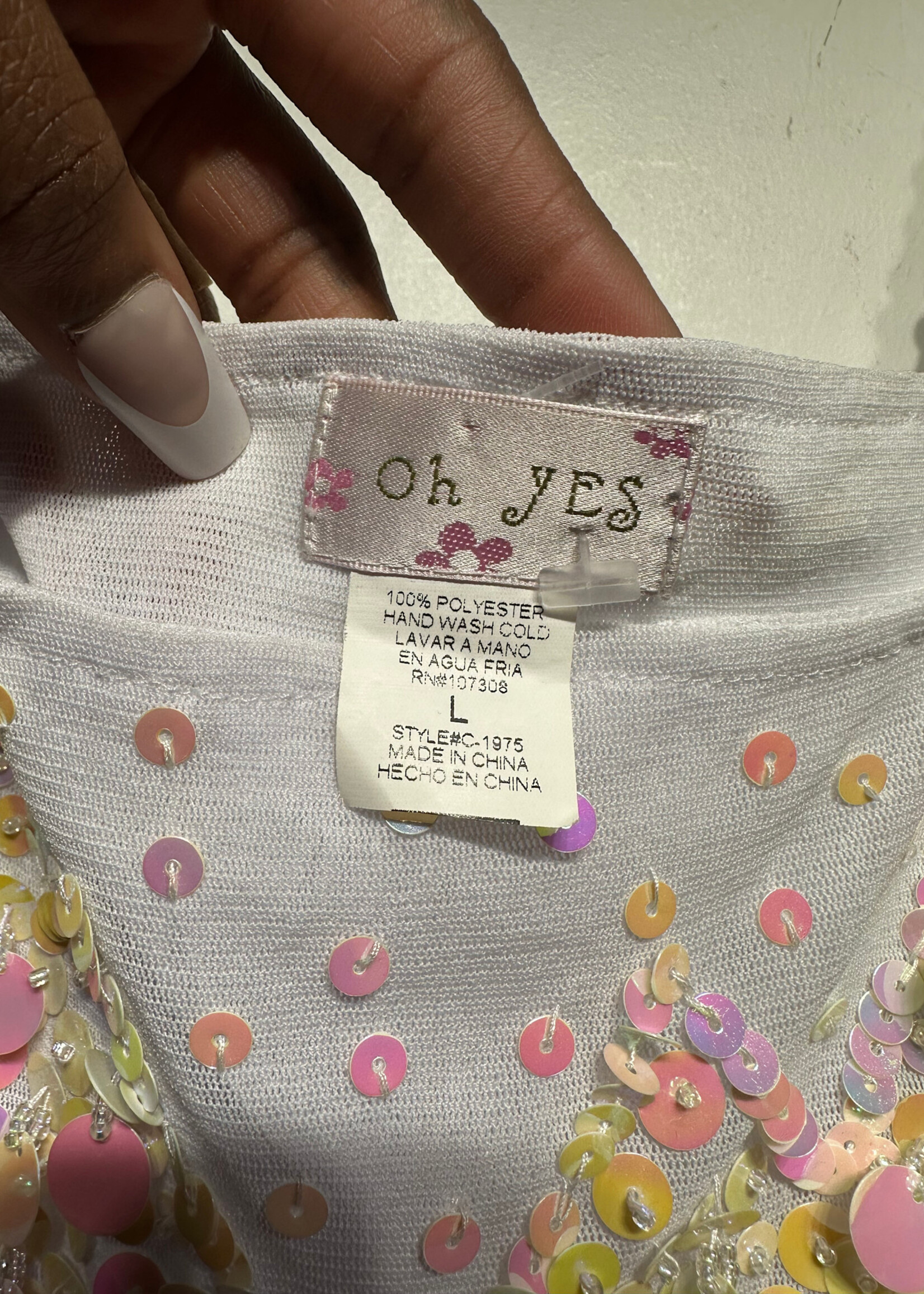 Oh Yes Sequin White Tank L