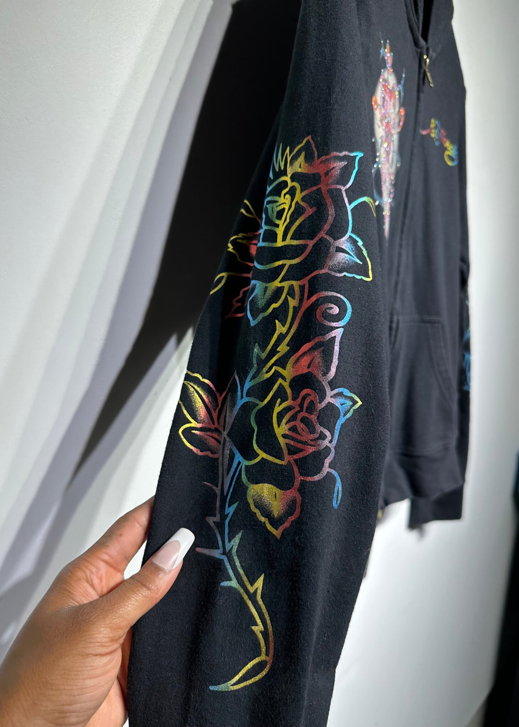 Ed Hardy Y2K Love Kills Rhinestone Rainbow Zip Up L