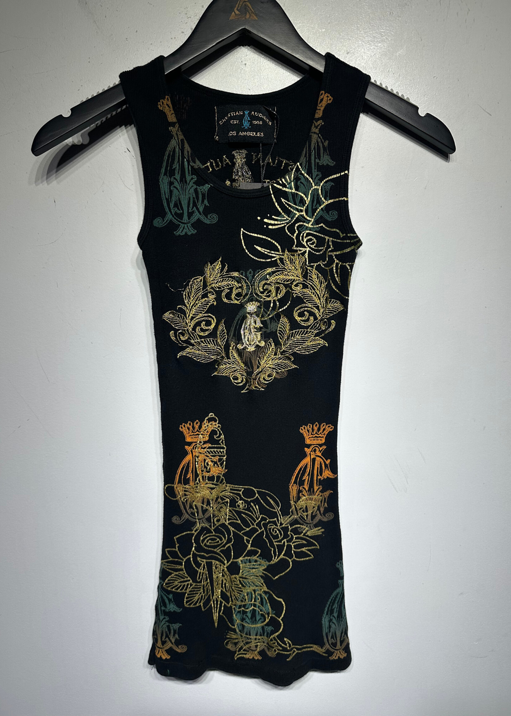 Christian Audiger Black Gold Floral Ribbed Tank M