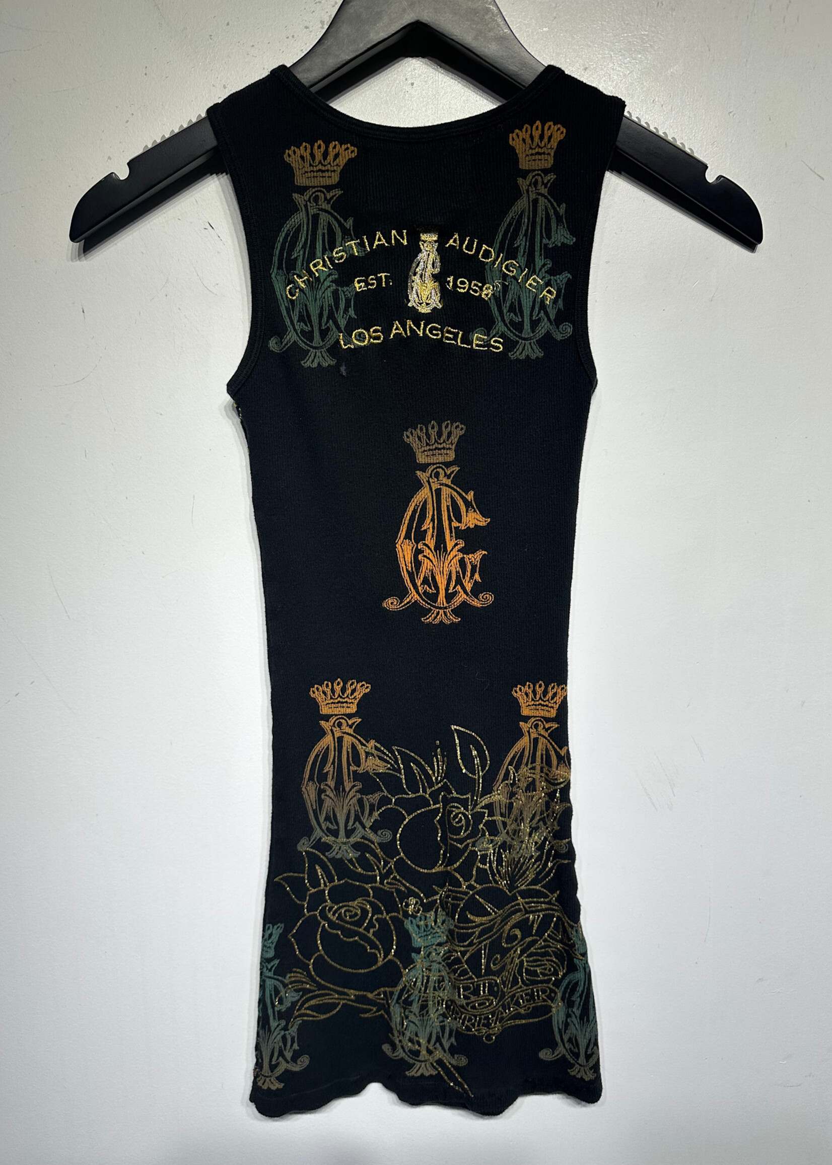 Christian Audiger Black Gold Floral Ribbed Tank M