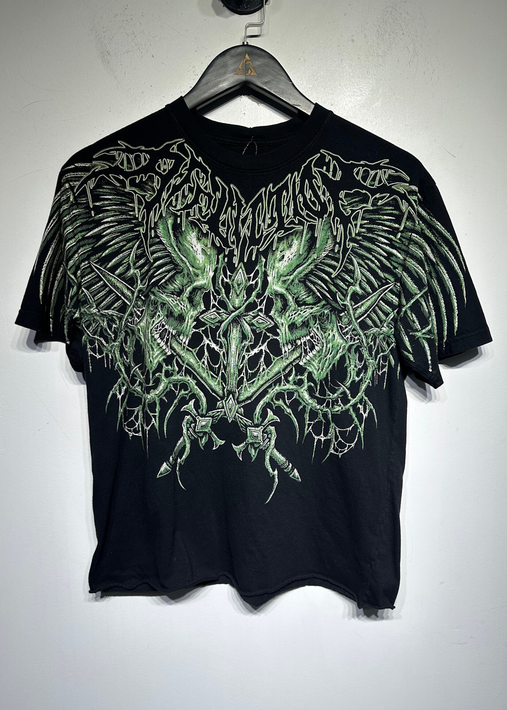 Affliction Green Skull Goth Black Tee L
