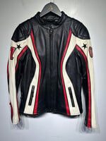 Harley Black Leather Red/White/Black Jacket Fem S