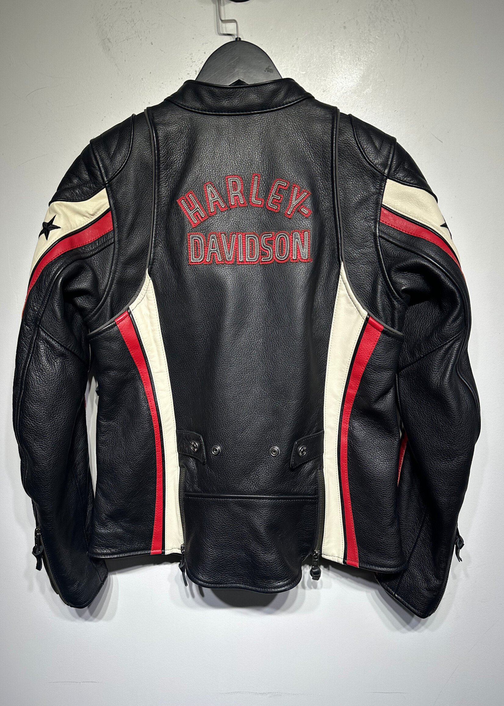 Harley Black Leather Red/White/Black Jacket Fem S