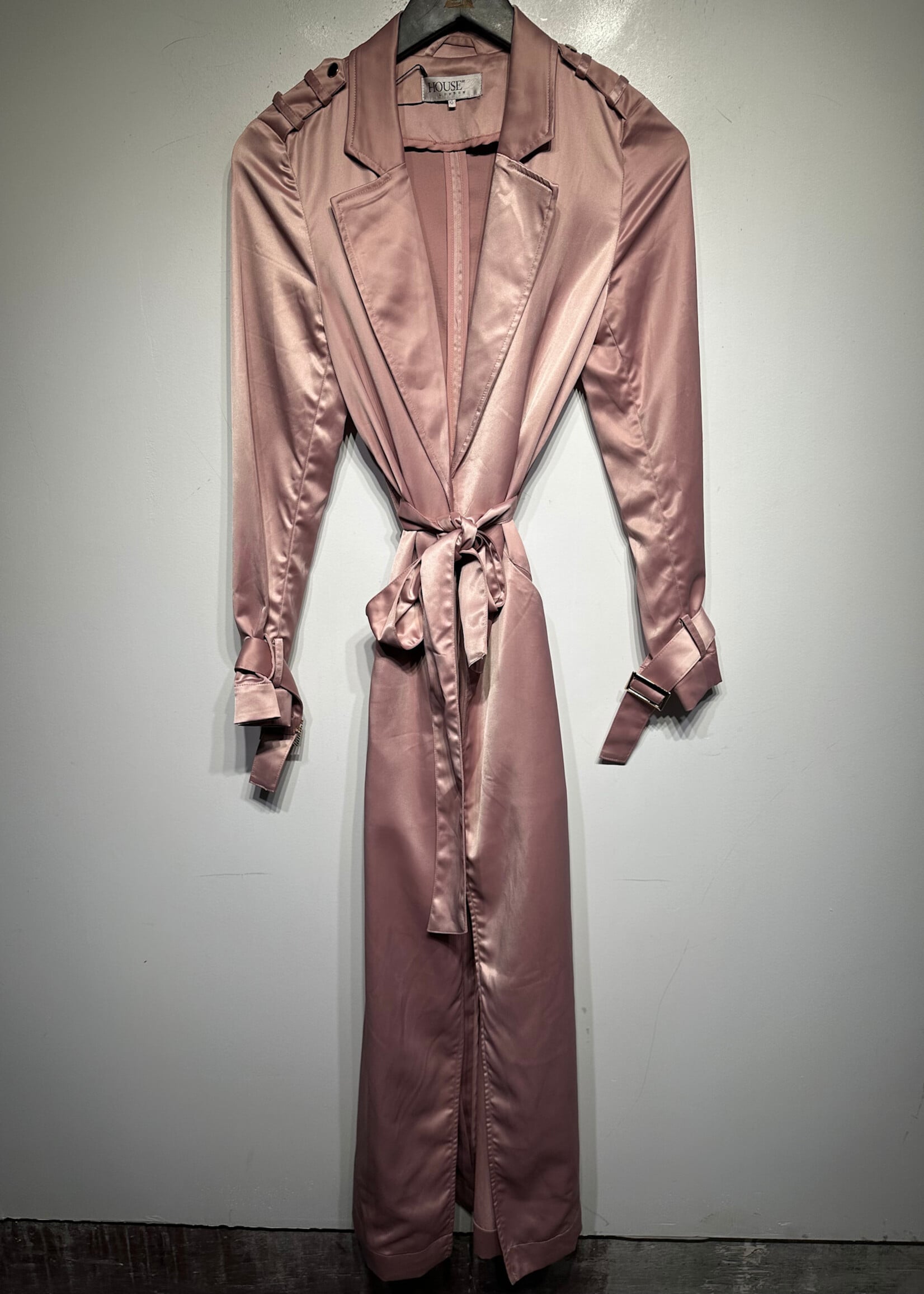 House of CB Pink Satin Trench Coat XS