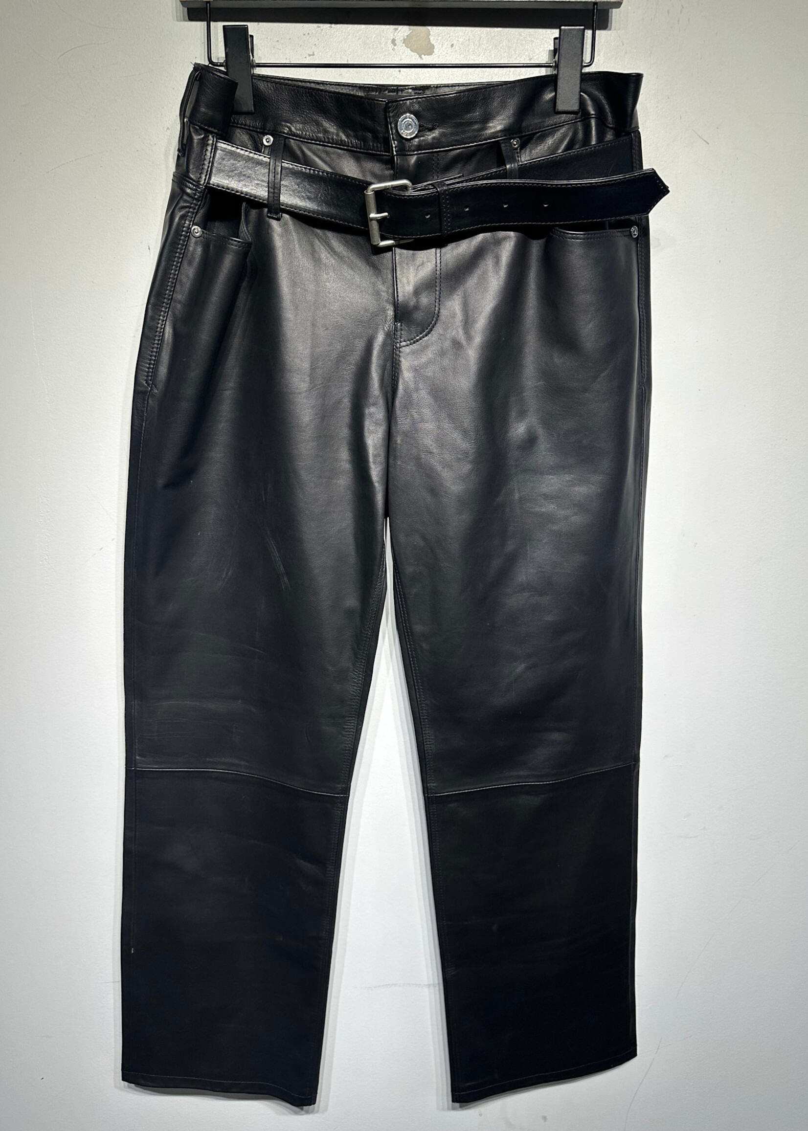 RtA Black Leather Belted Pant Unisex 31