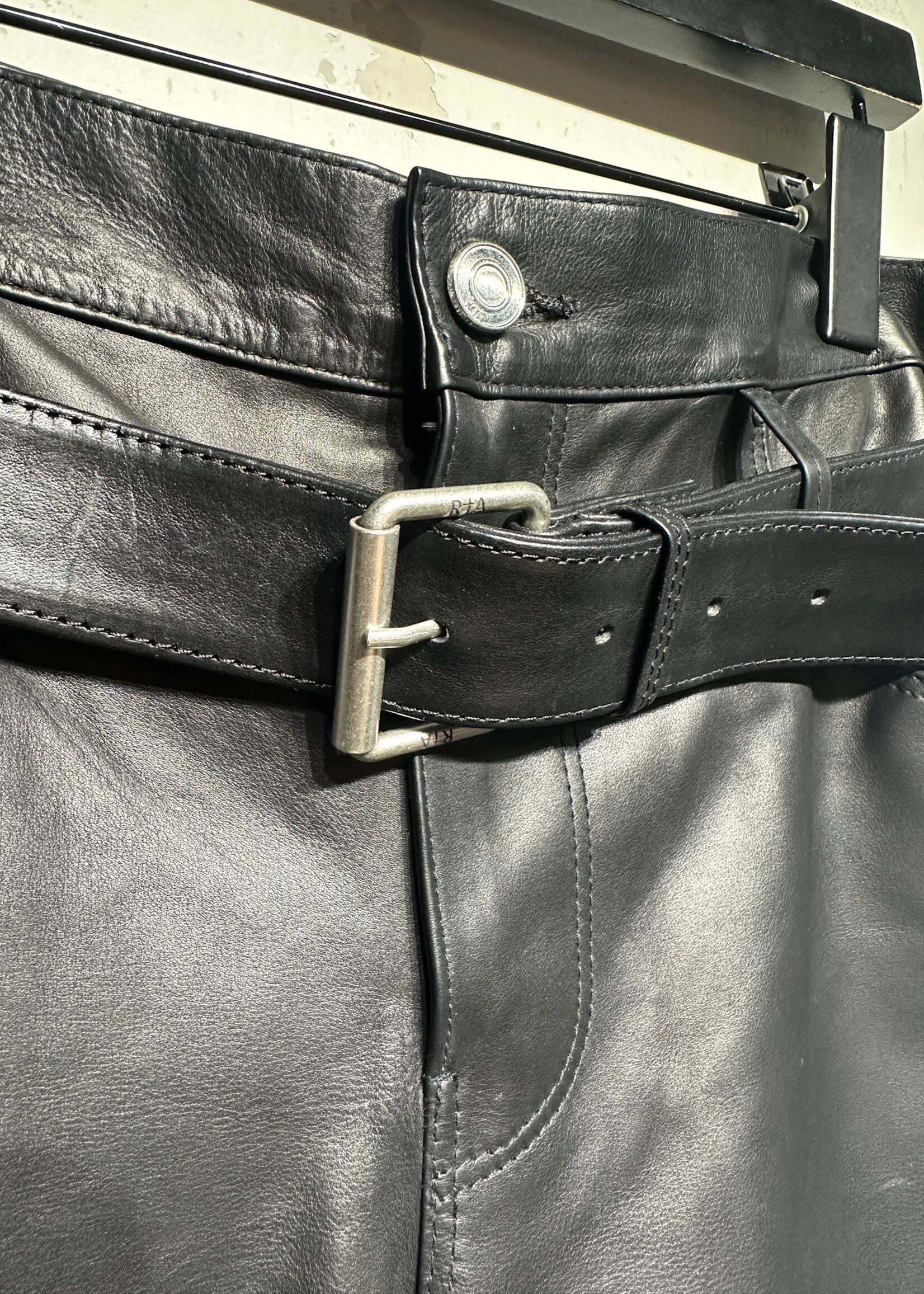 RtA Black Leather Belted Pant Unisex 31