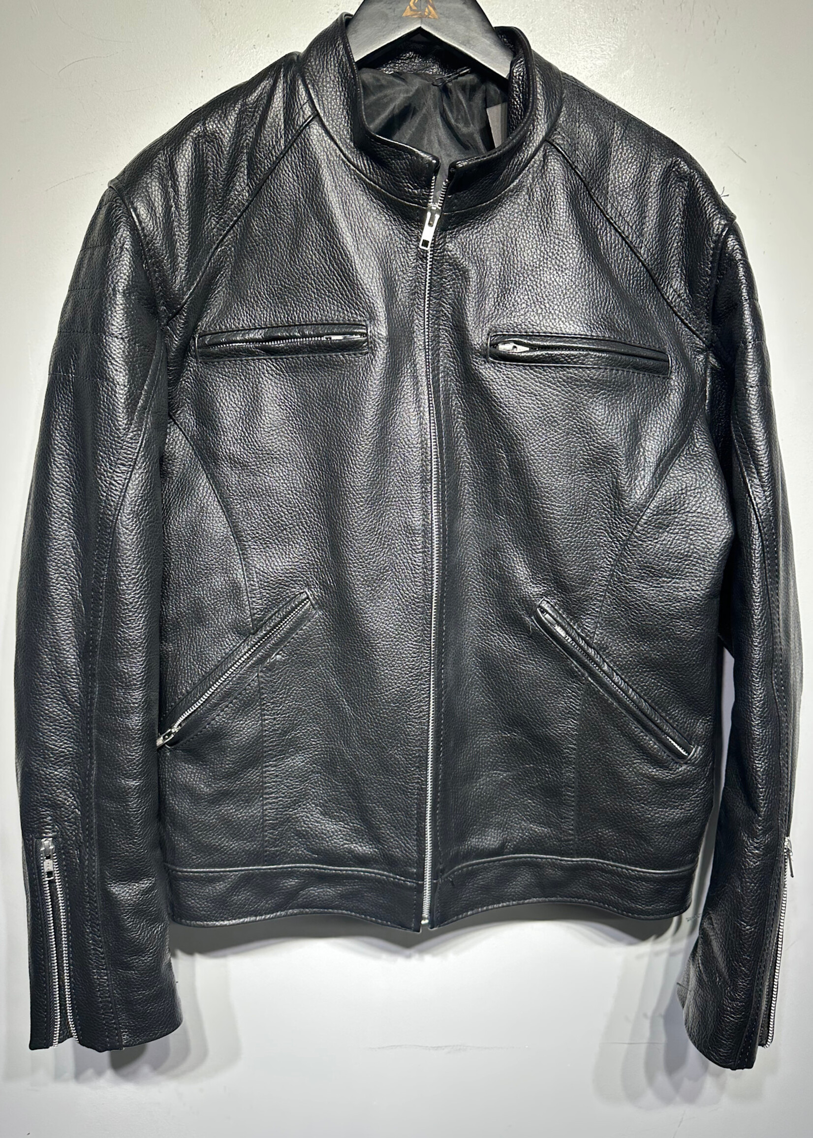 Vera Pel Black Leather Café Racer Jacket XL