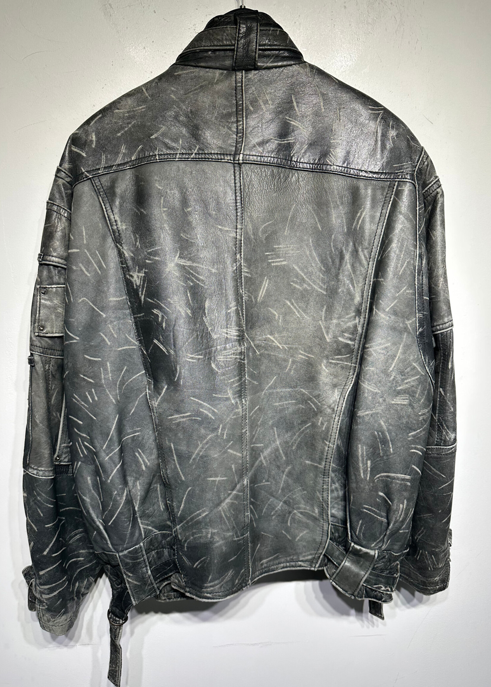 No Label Grey Distressed Leather B/U Jacket 54/XL
