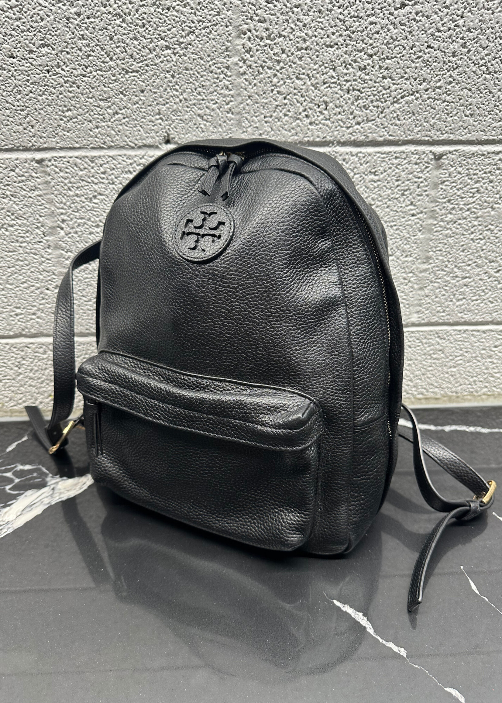 Tory Burch Black Pebbled Leather Backpack