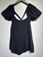 Free People Black Poof Sleeve Open Back Dress S