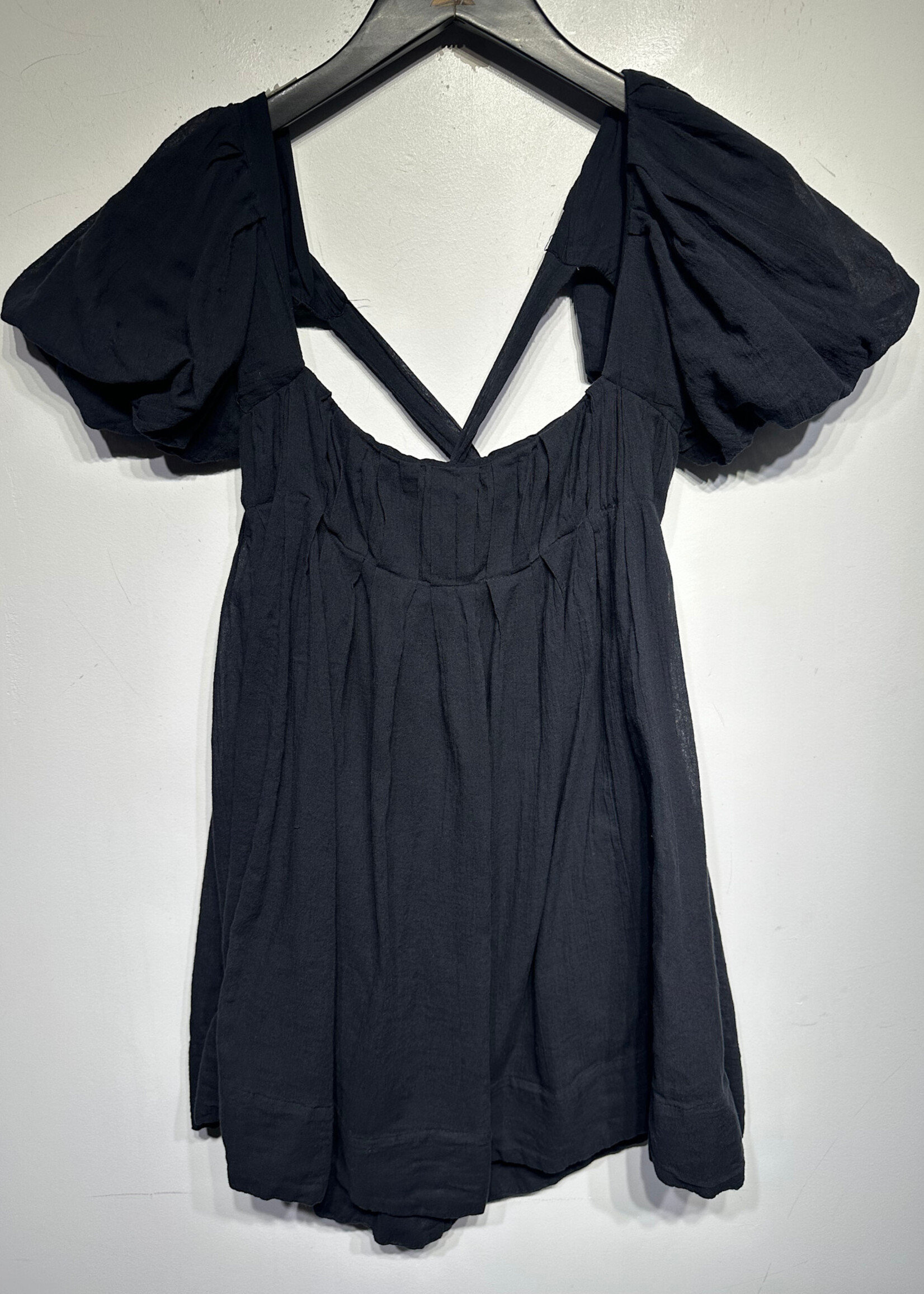 Free People Black Poof Sleeve Open Back Dress S
