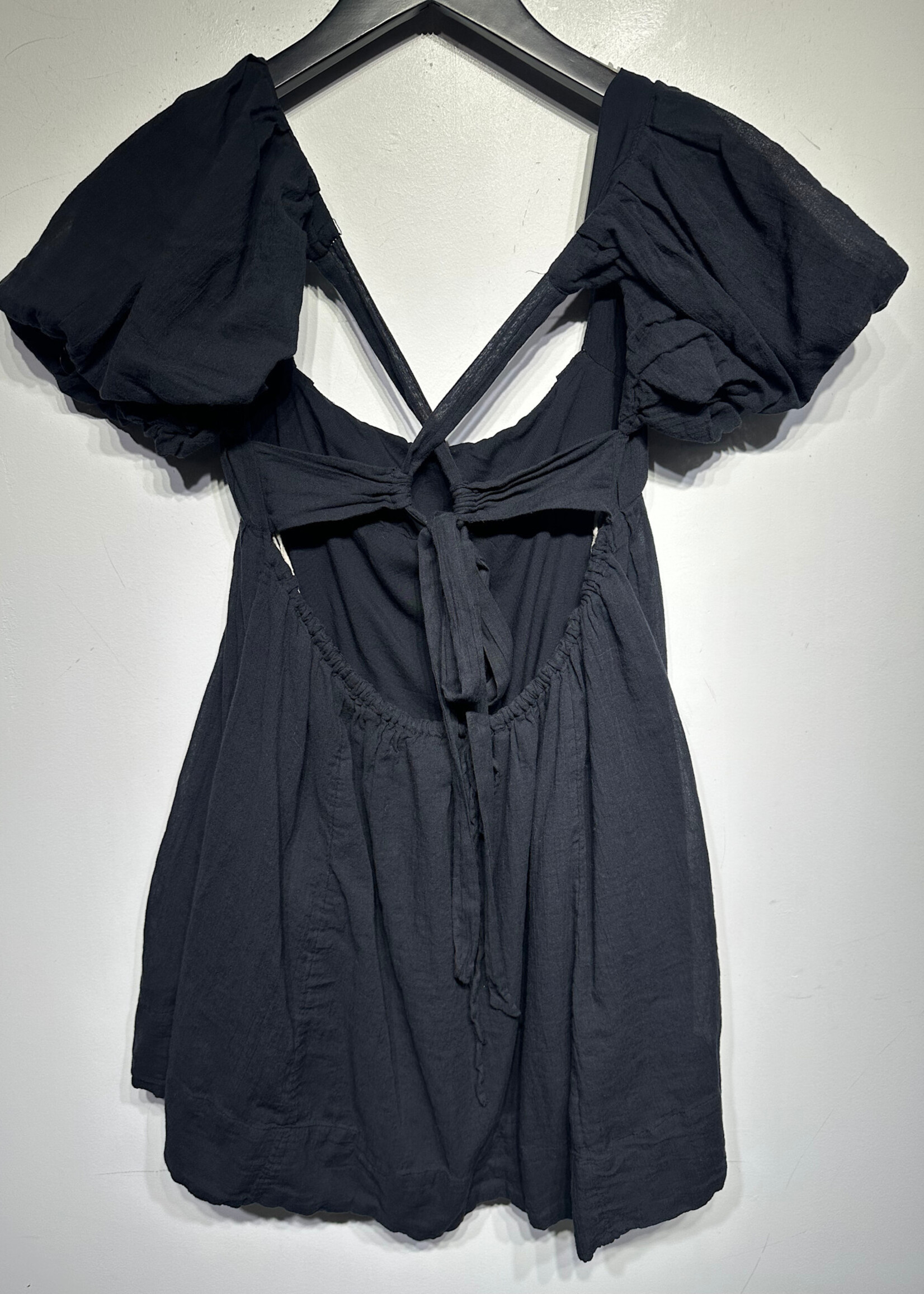 Free People Black Poof Sleeve Open Back Dress S