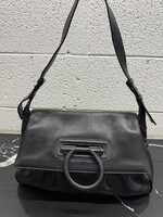 Ferragamo Black Foldover Flap Leather Purse