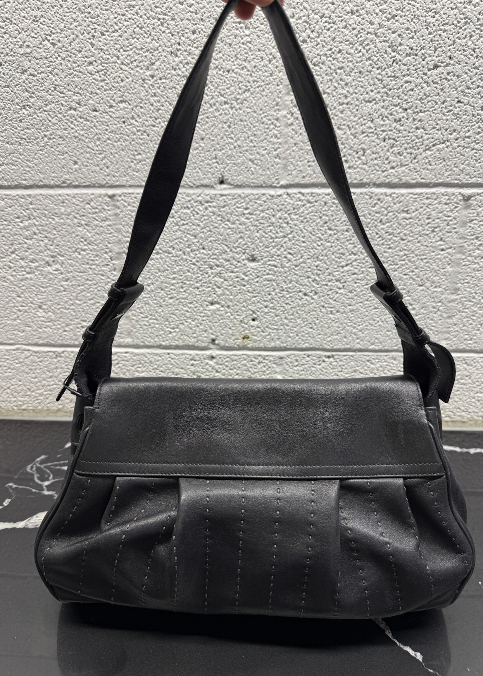 Ferragamo Black Foldover Flap Leather Purse