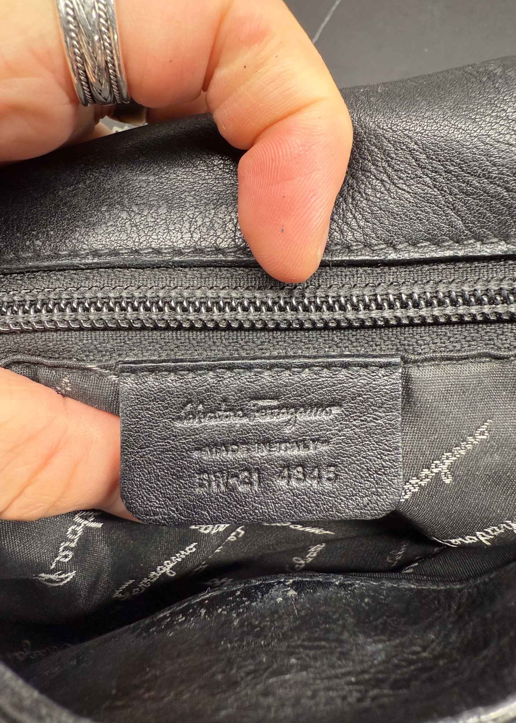 Ferragamo Black Foldover Flap Leather Purse