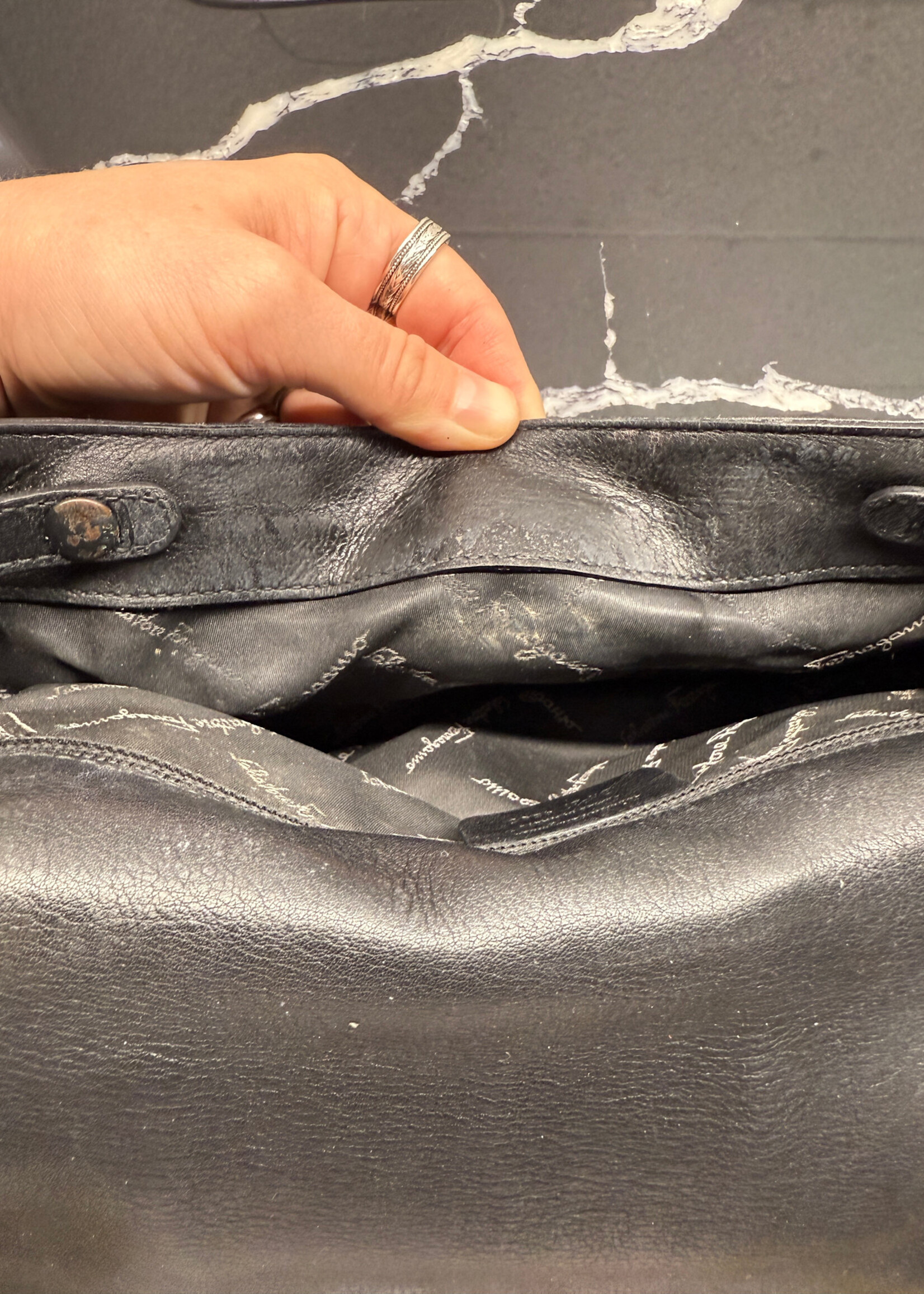 Ferragamo Black Foldover Flap Leather Purse
