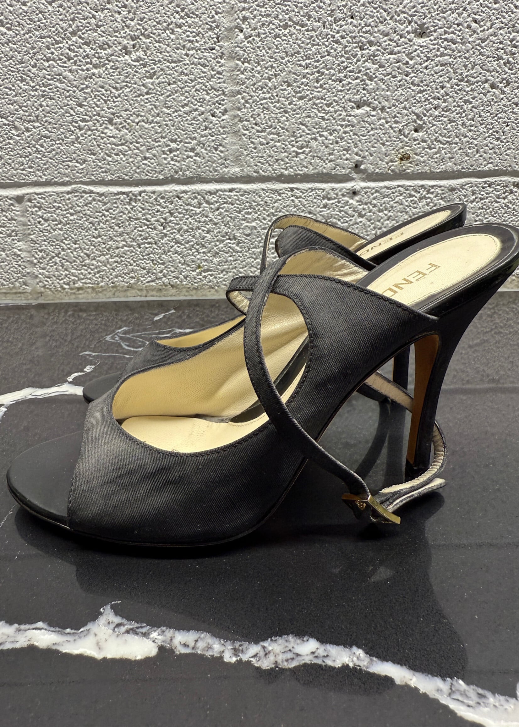 Fendi Black Strappy Wrap Heels 37.5/7