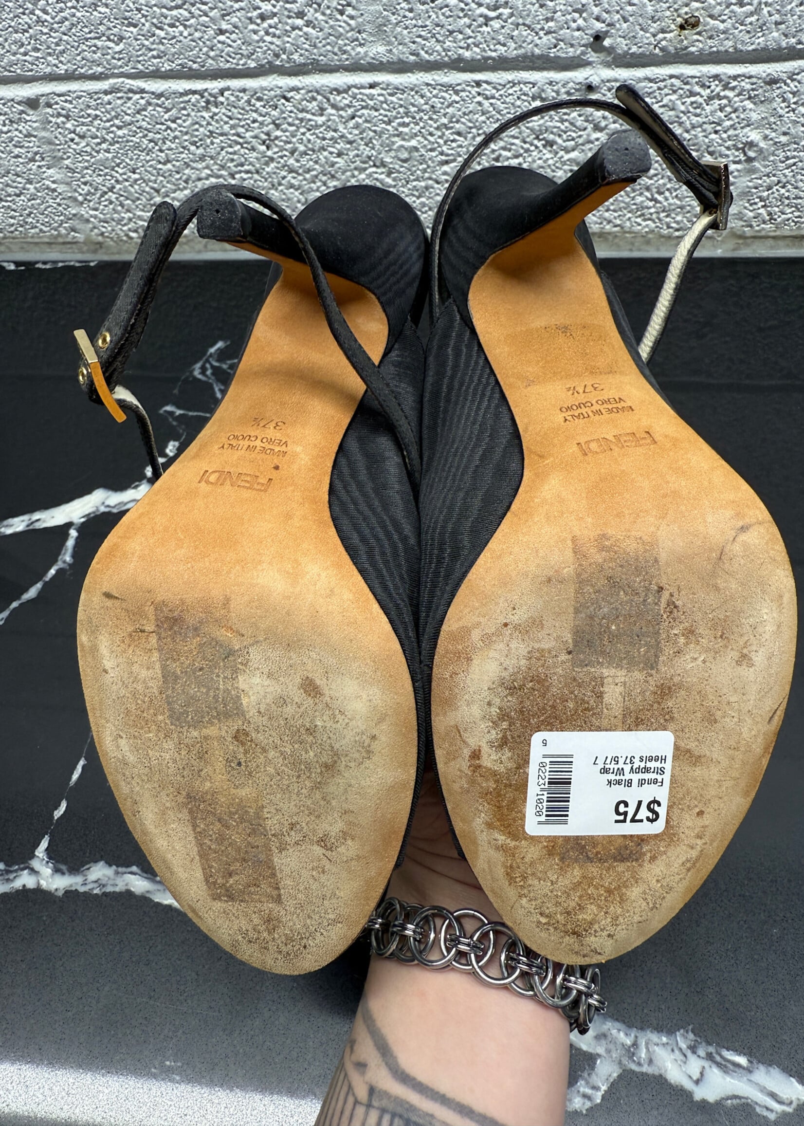 Fendi Black Strappy Wrap Heels 37.5/7