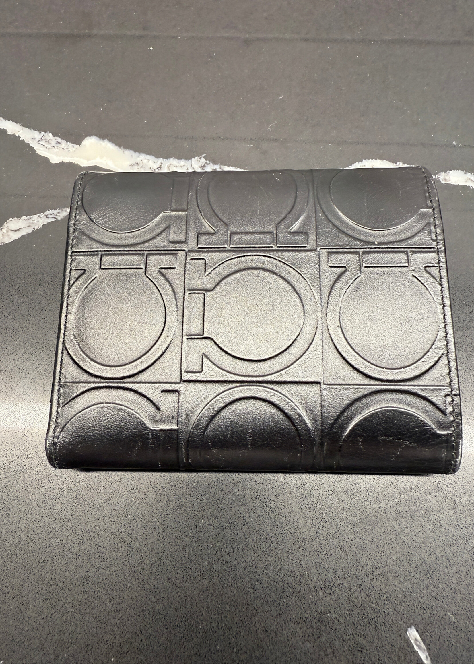 Ferragamo Black Gancini Embossed Wallet
