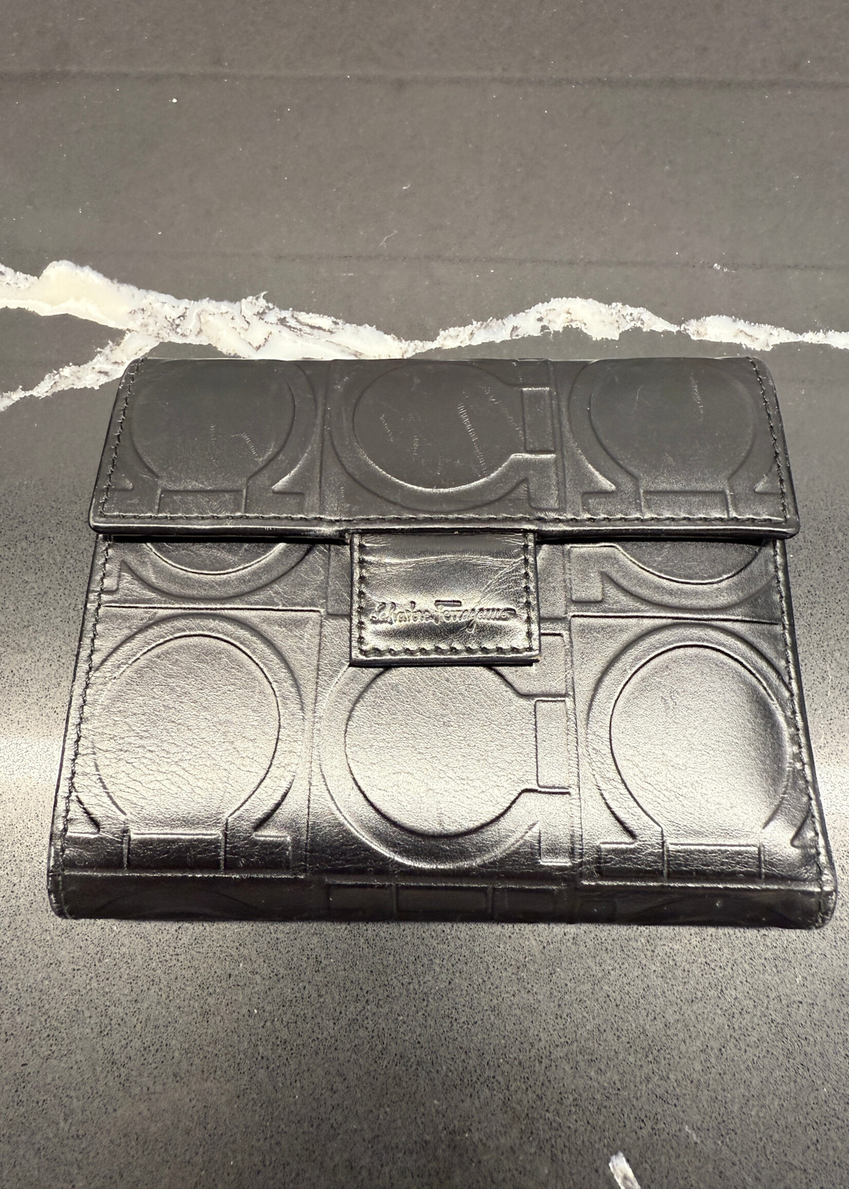 Ferragamo Black Gancini Embossed Wallet