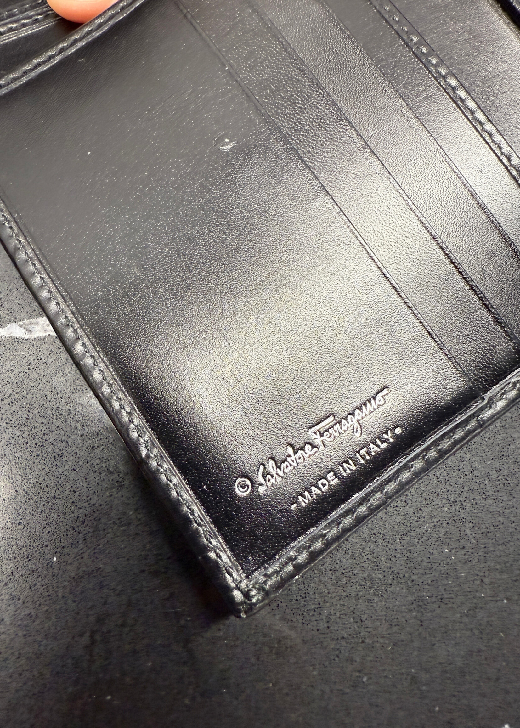 Ferragamo Black Gancini Embossed Wallet