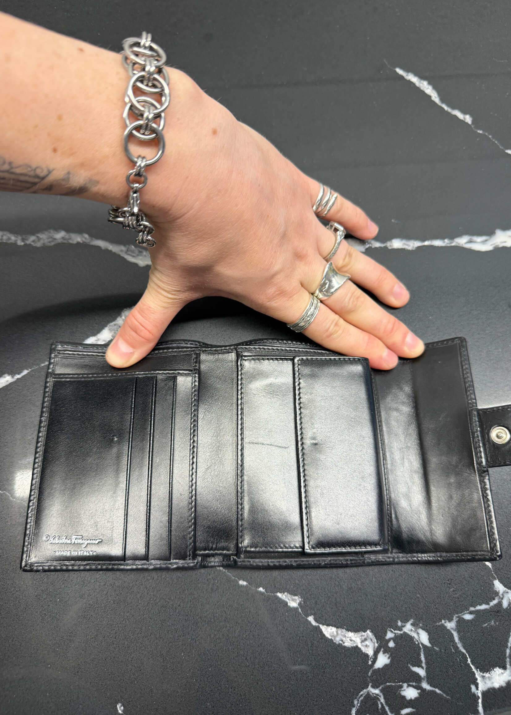 Ferragamo Black Gancini Embossed Wallet