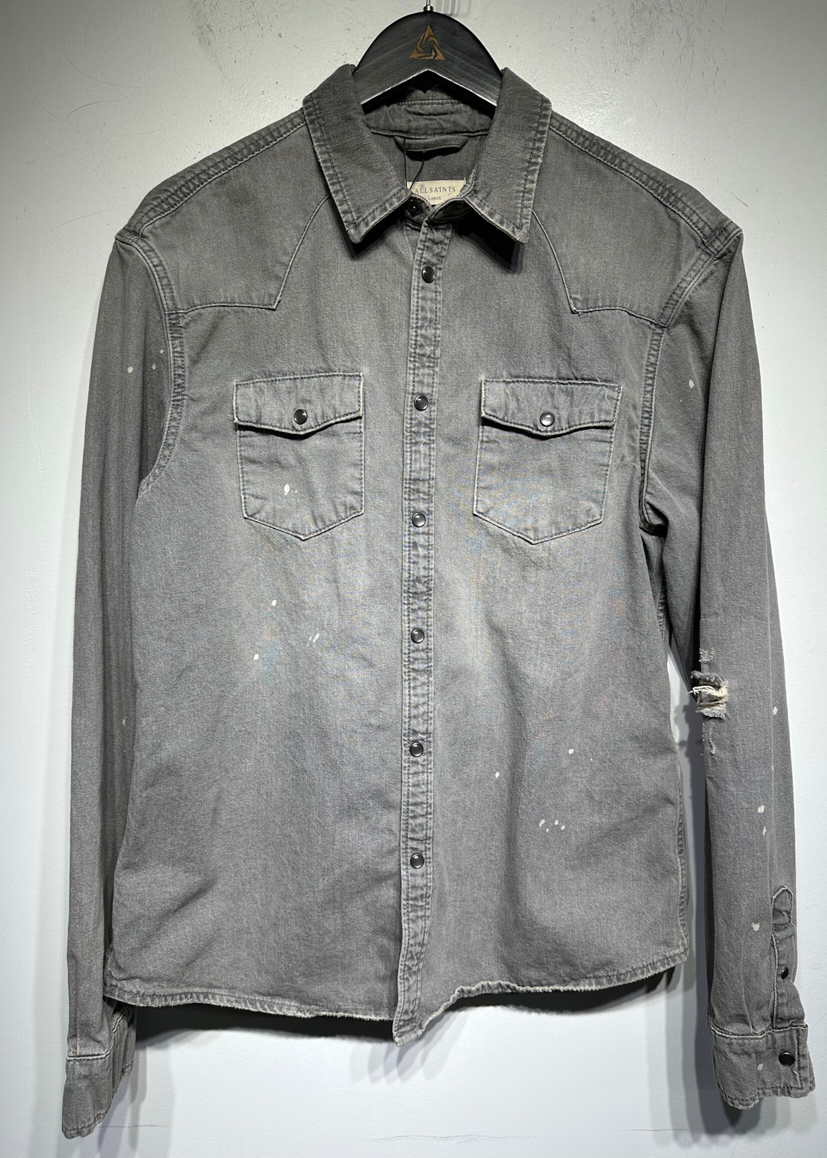 Allsaints Washed Grey Bleach Splatter BU L