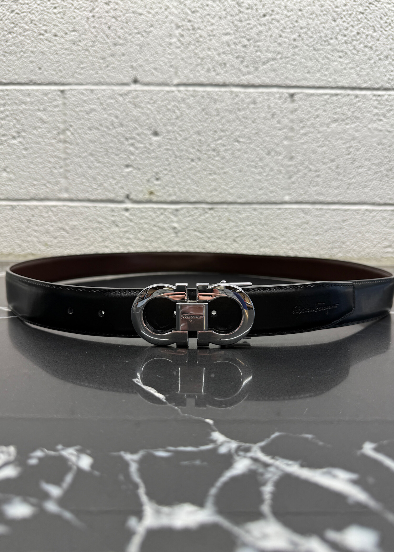 Ferragamo Black Brown Reversible Belt